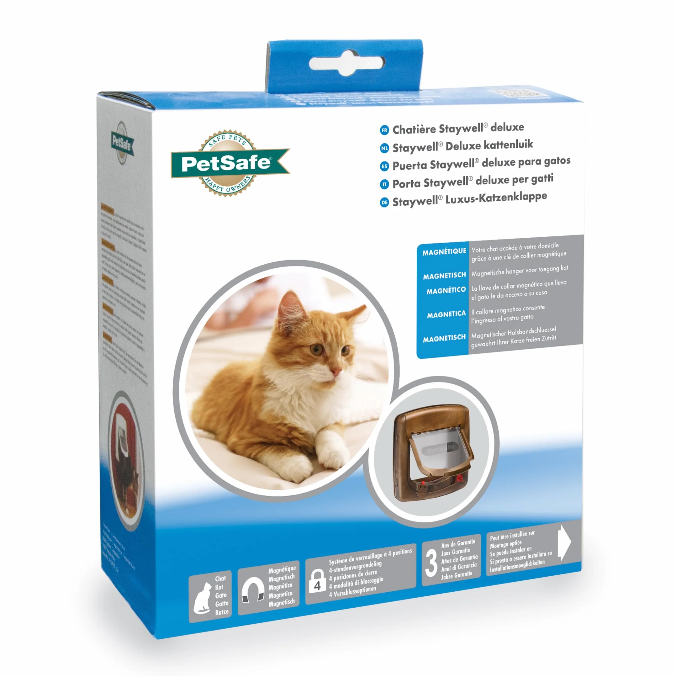 PetSafe Staywell Deluxe - Puerta para Gatos, Gatera con Sistema de Bloqueo de 4 Posiciones - Collar con Llave Magnética - Fácil de Instalar - Acabado en Madera