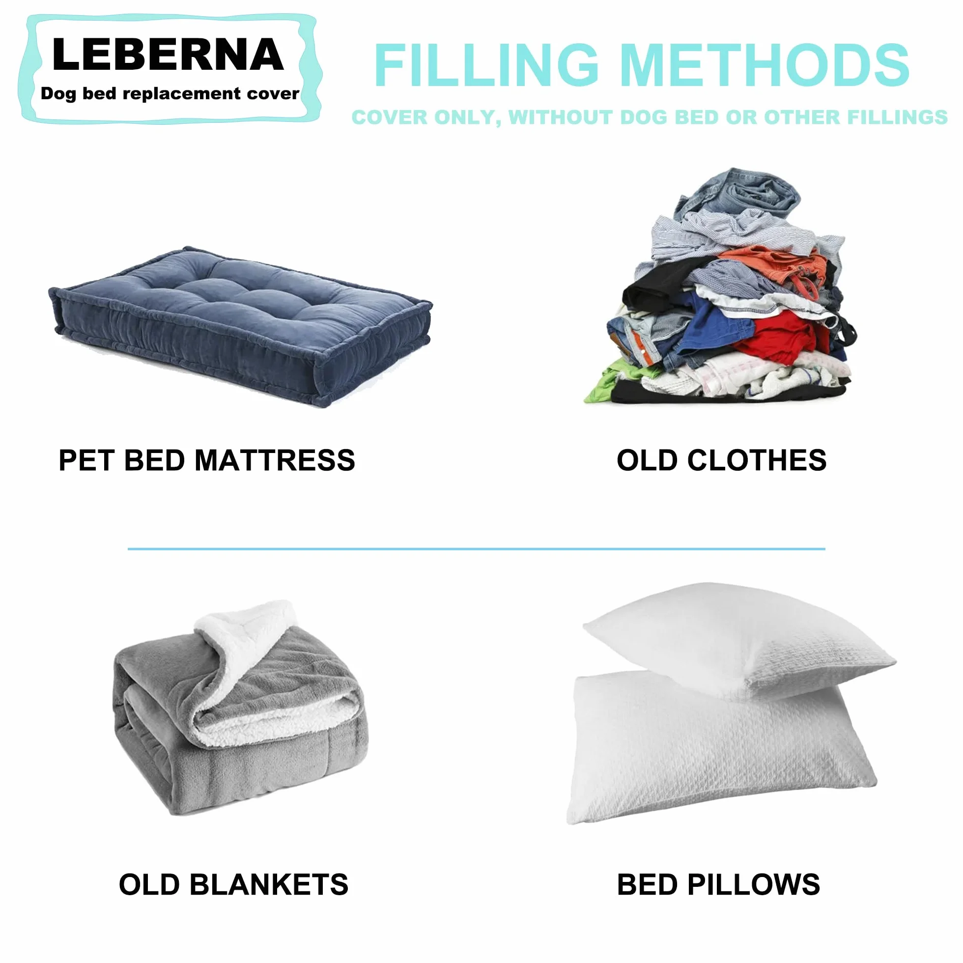 Leberna Funda impermeable para cama de perro, lavable, resistente, duradera, Oxford, universal, funda protectora de repuesto para cama de perro (negro, grande (44 pulgadas de largo x 32 pulgadas de