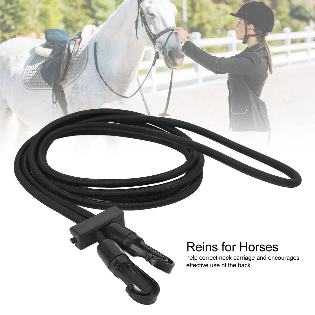 Riendas de Cuerda para Caballos, Ajustable Riendas de Entrenamiento de Caballos, Cuerda Elástica de Caballo, Riendas Laterales Pare Caballo, 3,3 m de Largo para Suministros Ecuestres
