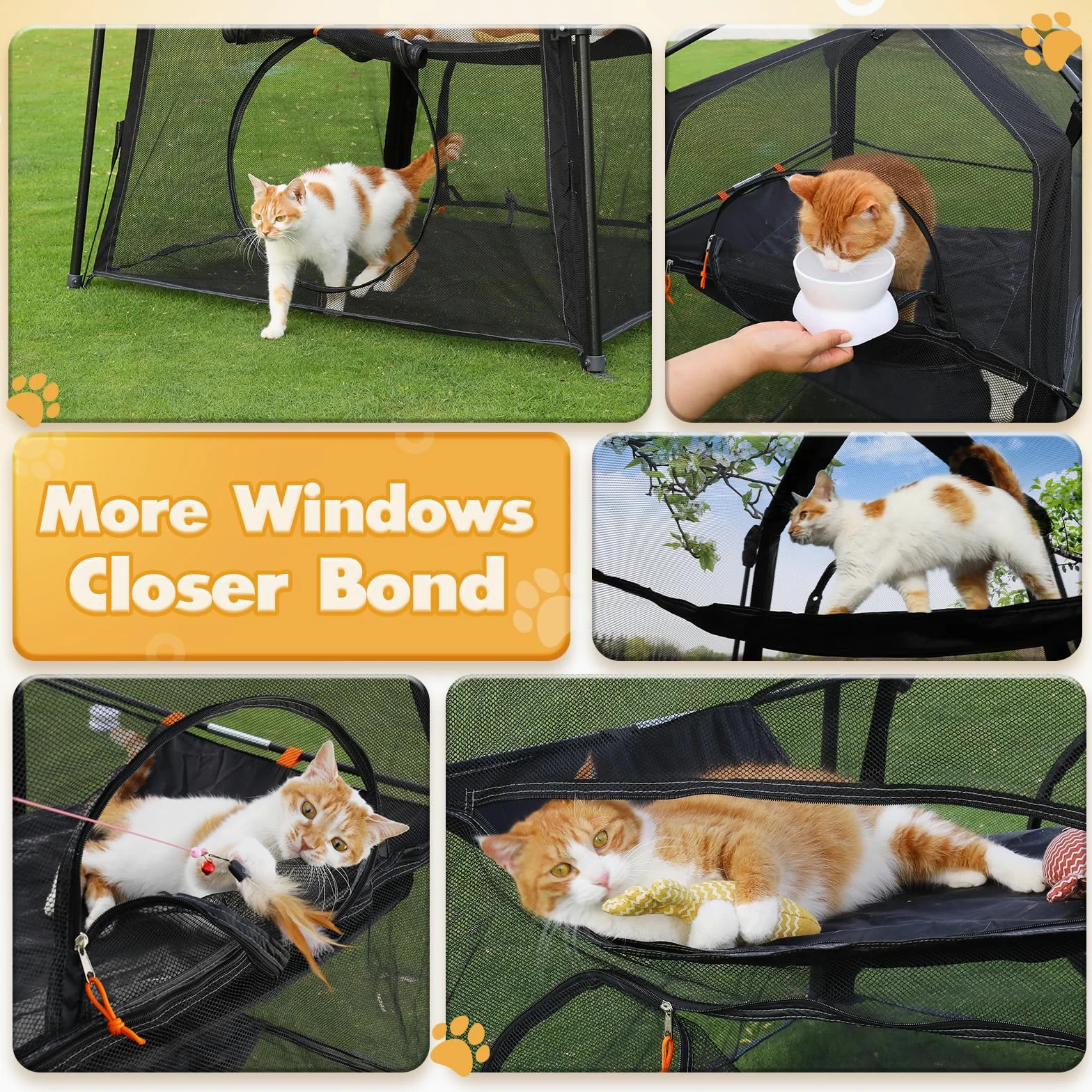 Rywell - Recinto Extragrande para Gatos al Aire Libre, 3 Niveles, espaciosa, Resistente a la Intemperie y al Sol, con 5 Ventanas, recinto Plegable para Gatos para Patio, Camping, Interior (Incluye
