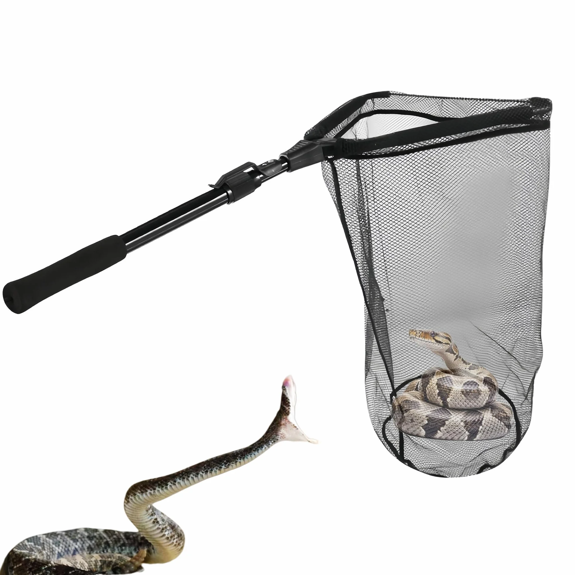 Red de captura de serpientes con mango telescópico, herramientas para manipular serpientes y reptiles, quitar y atrapar serpientes en la bolsa de red