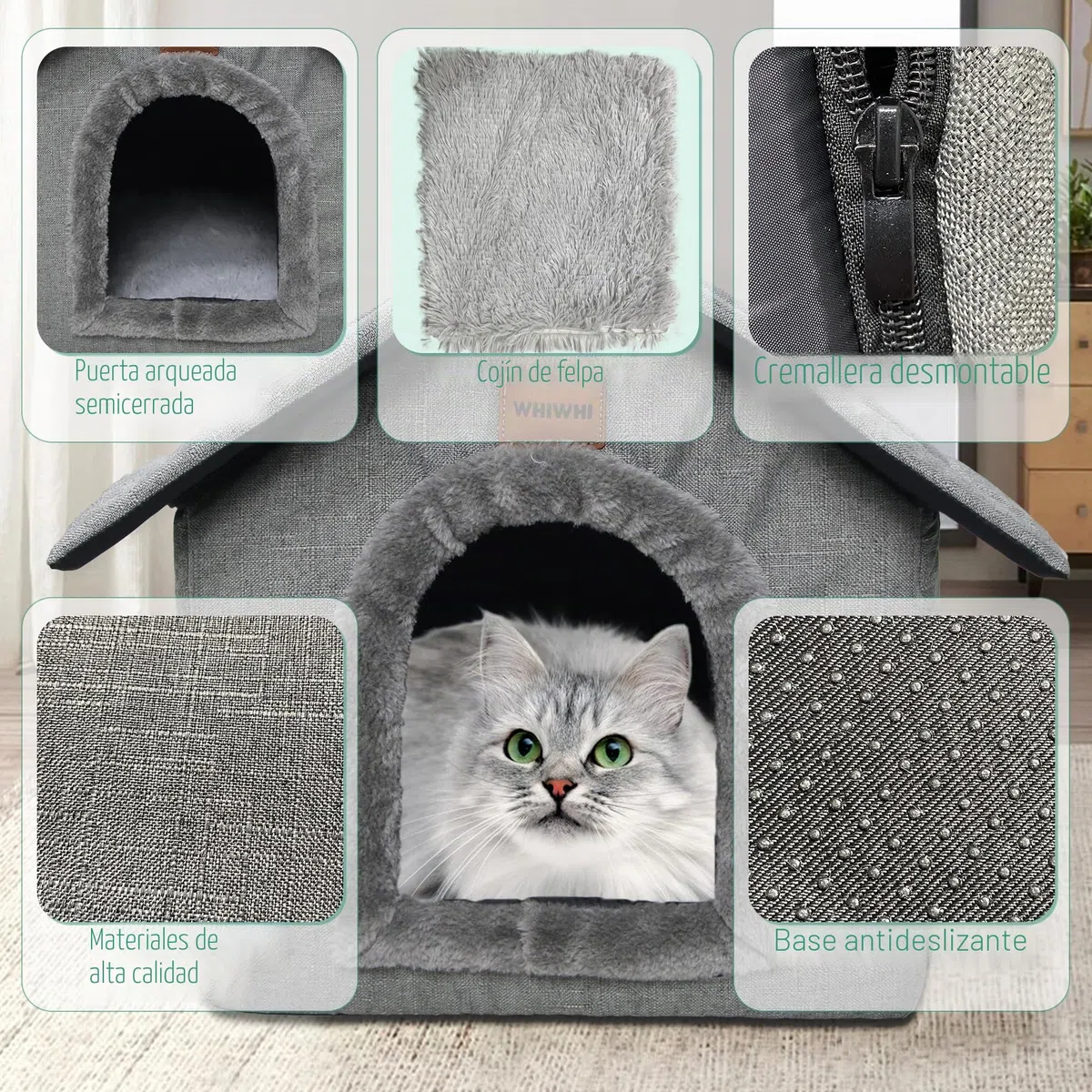 Casa para gatos, cueva para perros de interior, con cojín de felpa, plegable, suave, nido para gatos, 35 x 30 x 35 cm