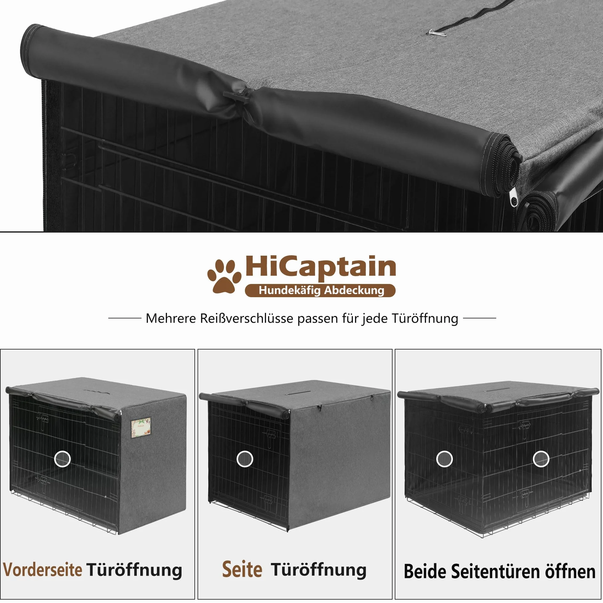 HiCaptain Cubierta para Jaula de Perro, Duradera, Resistente al Viento, Transpirable y Resistente al Agua, para Interiores y Exteriores, Gris