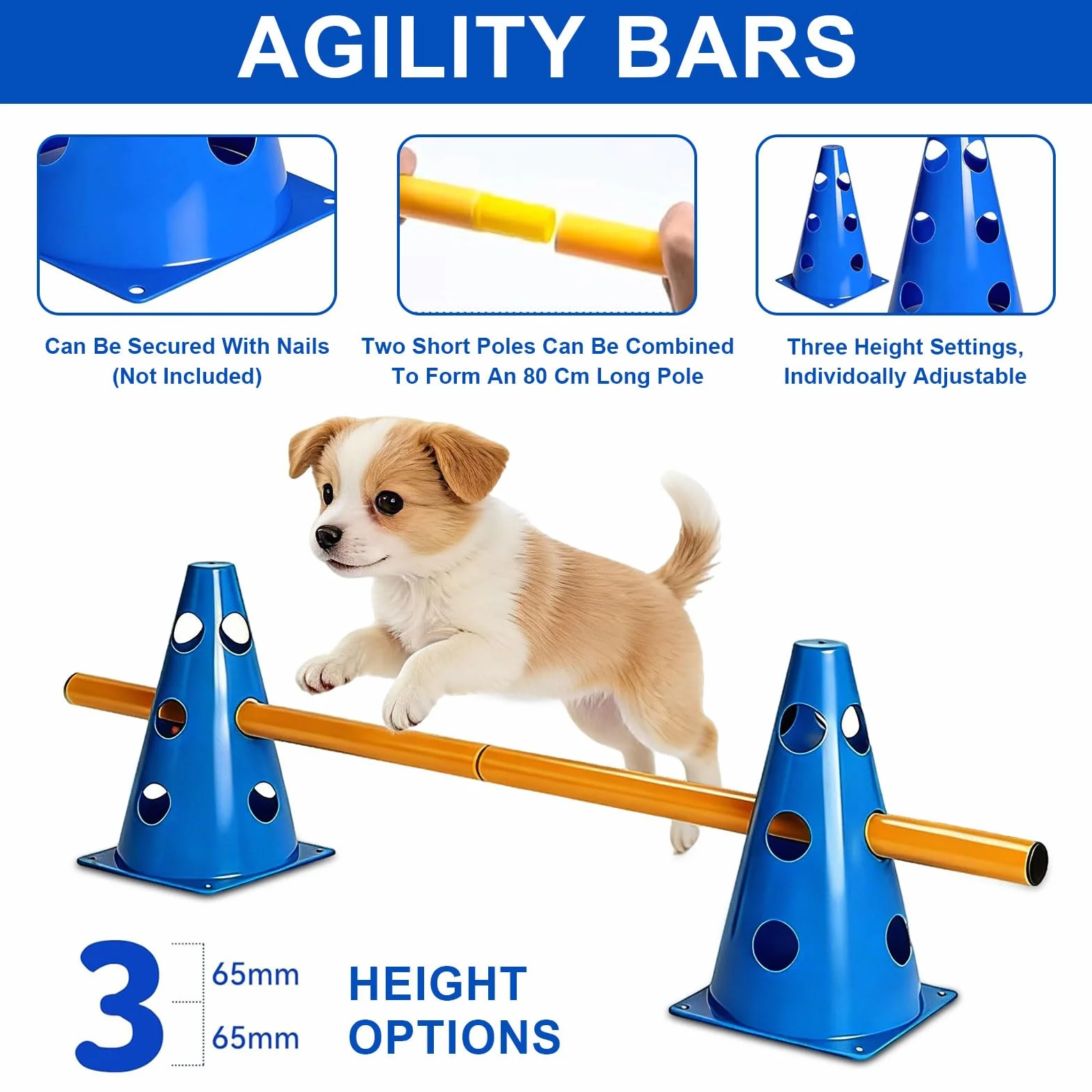 Agility Set Perros Pequeños Cavaletti Perros Juego de Obstáculos de Agility Accesorios de Entrenamiento para Perros Caballos, Juego de Obstáculos para Perros con 10 Conos, 5 Barras para