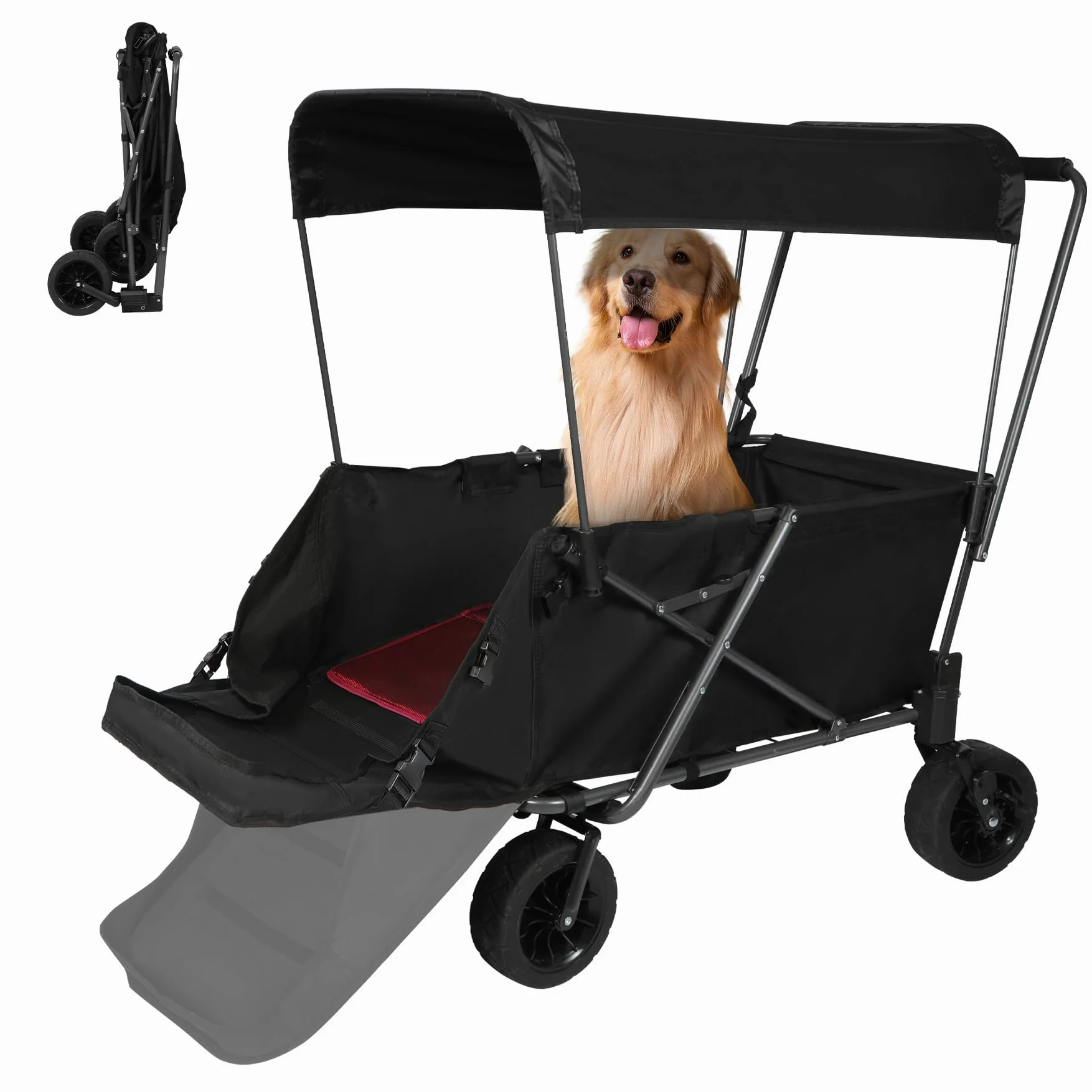REDCAMP Carrito plegable para perros con techo extensible, 136 kg de capacidad, ruedas todoterreno con frenos, para camping y jardín al aire libre, tela Oxford 600D