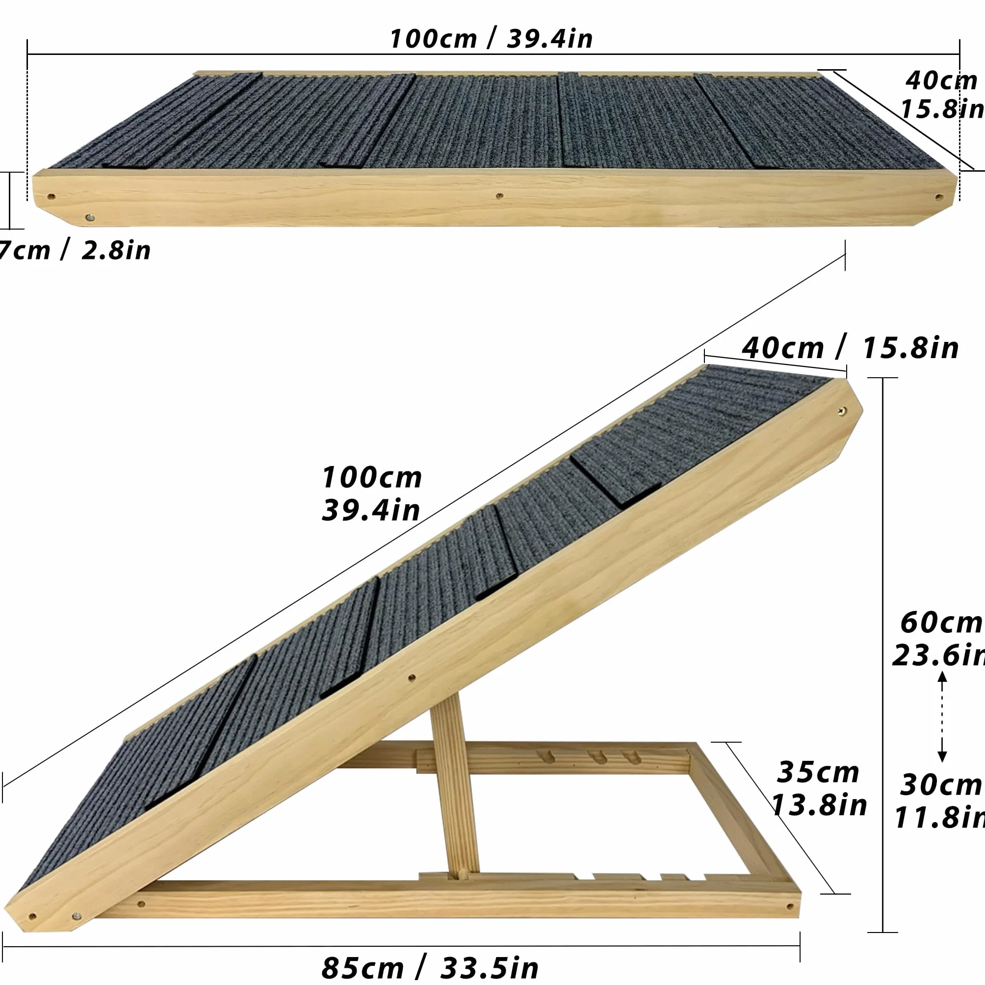 FIVMEN Rampa para perros de 60 cm, plegable, altura ajustable, escalera para mascotas con alfombrilla antideslizante, escaleras para perros para cama y sofá, 100 x 40 x 60 cm
