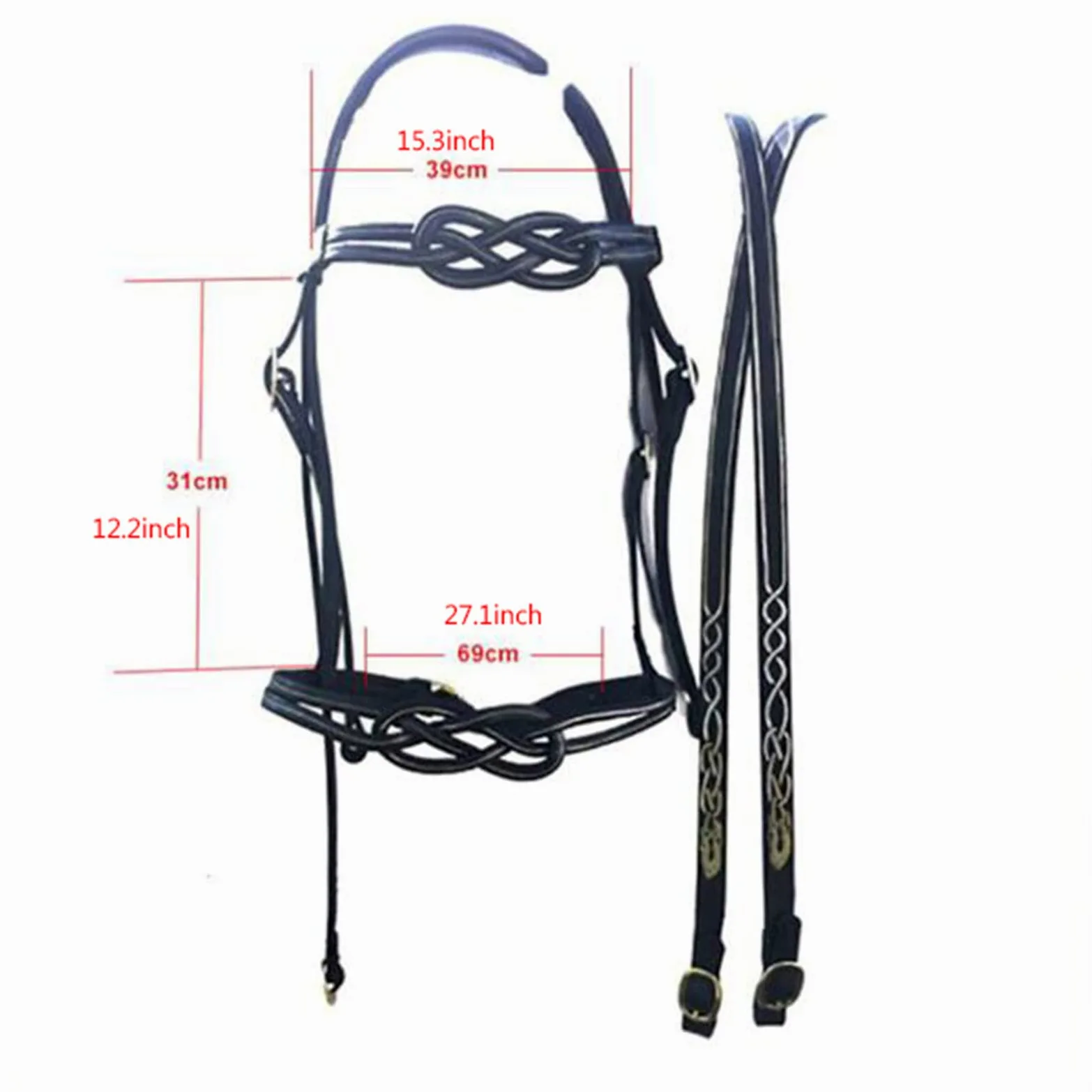 Cabezadas de caballo de tamaño completo, riendas ecuestres de cuero, con acolchado suave y hebilla de una sola mejilla, para accesorios