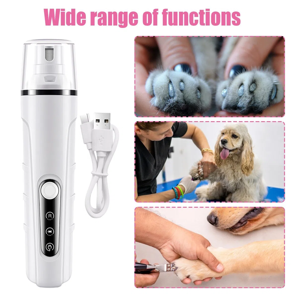 Molinillo de uñas para perros grandes, Quiet Pet Nail Grinder, LED Light Nail Grinder, Easy-To-Use Dog Nail Grinder, Pet Grooming Tool, Pet Nail Grinding Machine, Electric Nail File For Pets