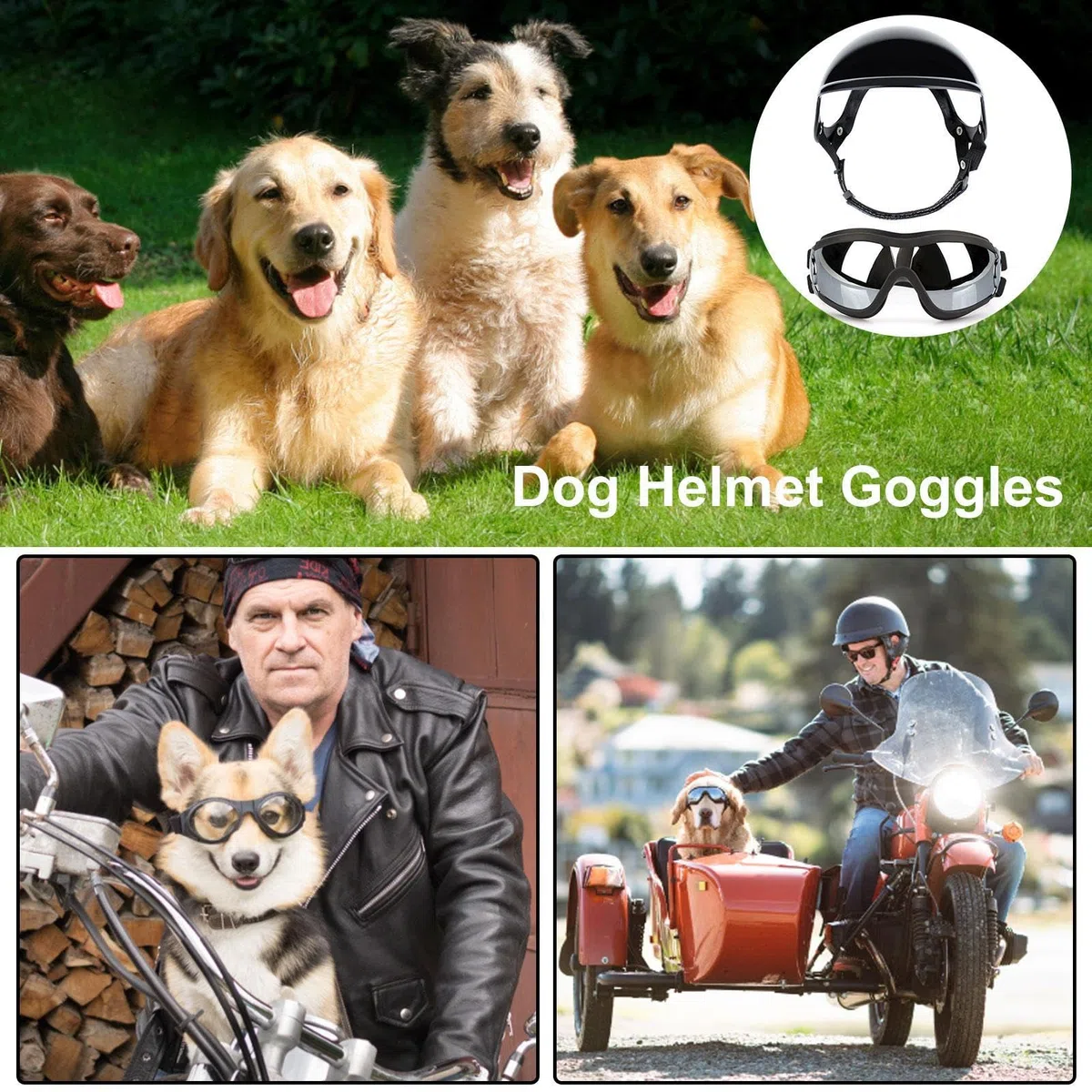 Casco Y Gafas para Perro - Gafas para Perros con Protección UV para El Viento Y El Polvo - Transpirables Casco De Protección Ajustable para Mascotas para Perros Pequeños