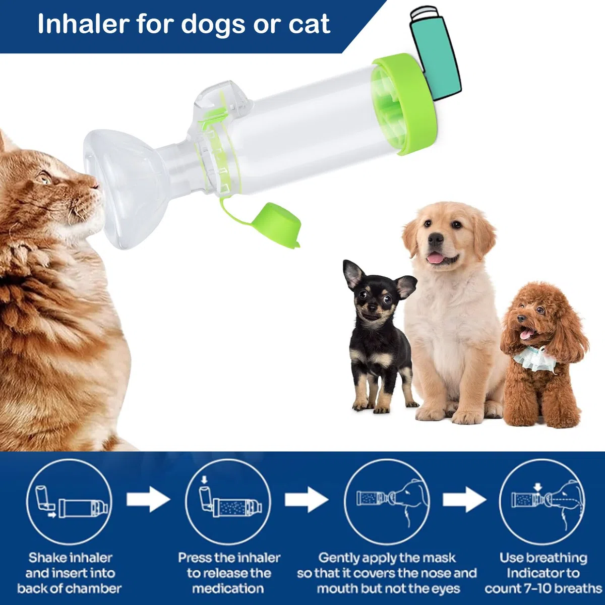 free-space Espaciador de inhalador de Aerosol para Gatos o Perros. Espaciador portátil para administrar medicamentos a su Mascota con indicador de respiración Exclusivo. (for Cat (Green))