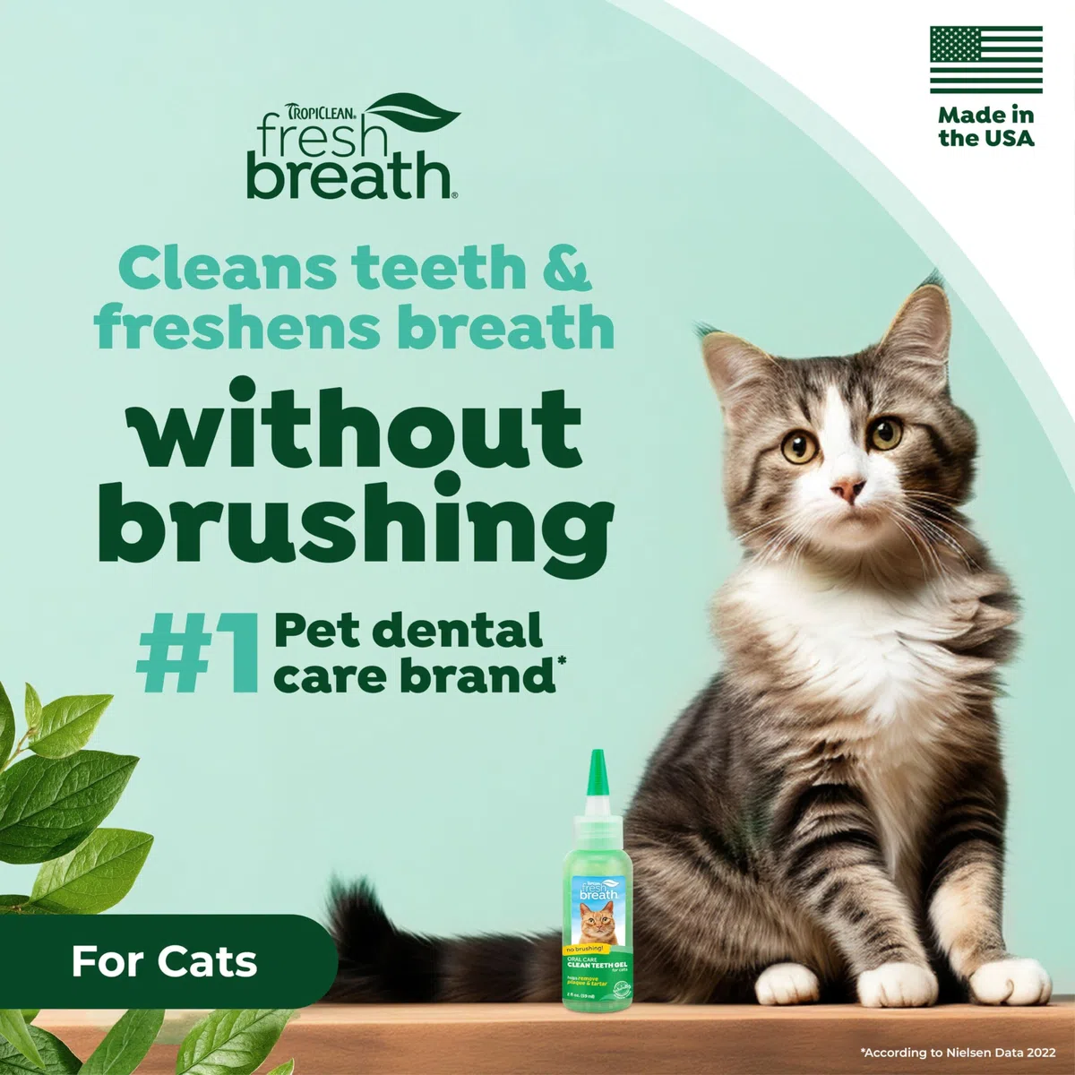 Tropiclean Fresh Breath by Gel de Cuidado Bucal para Gatos - Sin Cepillado - Ayuda a Eliminar la Placa y el Sarro - Original - 59 ml