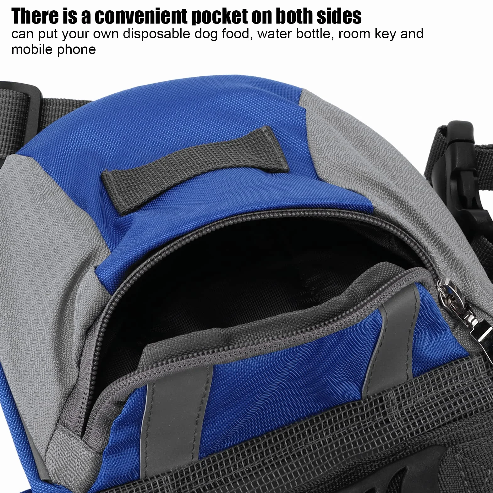 Paquete De Alforjas Para Perros, Mochila De Senderismo Para Perros, Con Tira Reflectante, Alforja Para Perros Para Viajes Y Acampadas, Perros Pequeños, Medianos Y Grandes(S-Azul y gris)