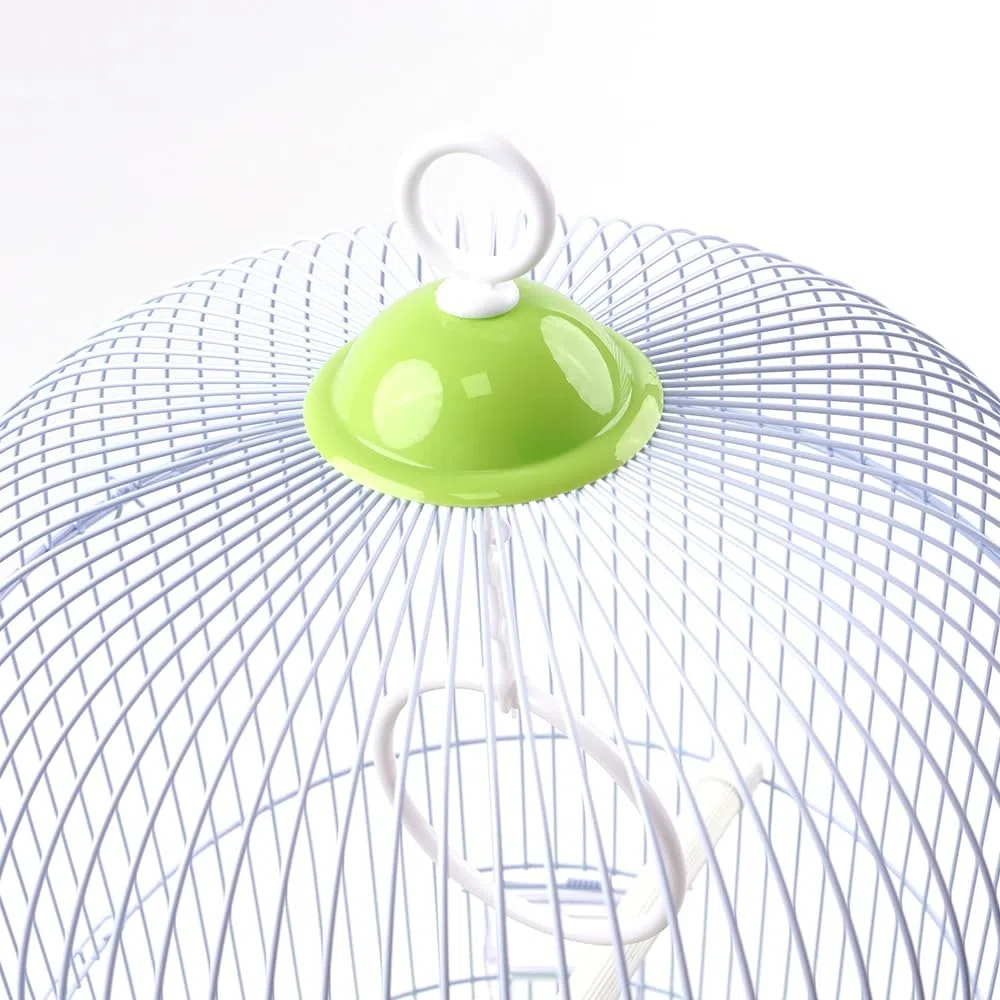 Jaula Alta Redonda para Canarios y Aves Pequeñas 53 cm Estructura Metálica con Base de Plástico Bandeja Extraíble Comedero y Percha (Verde)