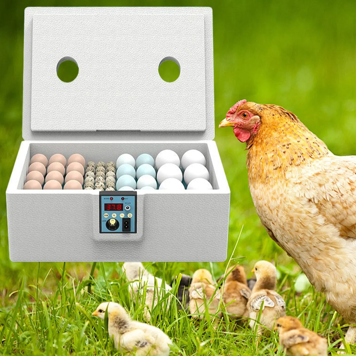 incubadora Huevos gallina, 29x26x17cm incubadora de Huevos para 10-25 Huevos, Carga USB Semi incubadora a, pequeña criadora avícola Inteligente con volteo automático para cría y eclosión