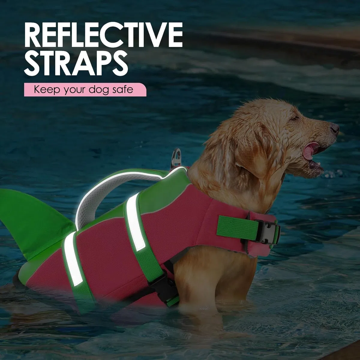 AOFITEE Chaleco Salvavidas Perro Tiburon, Chaleco Salvavidas para Perro, tiburón, Chaleco de Seguridad Reflectante para con flotabilidad Superior y asa de Rescate, Traje de baño Ajustable para