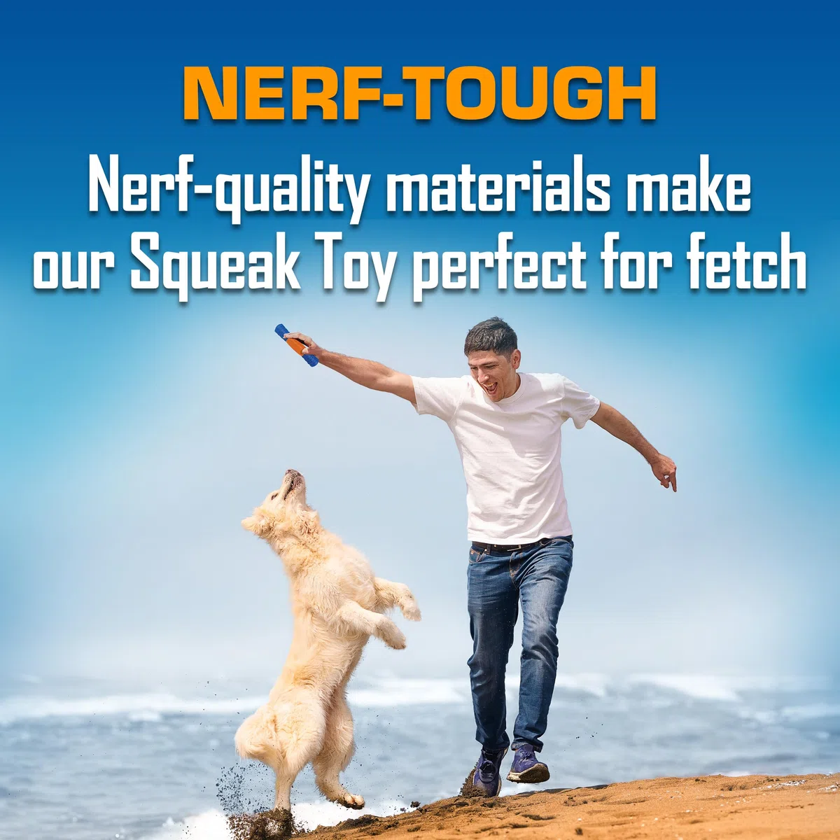 Nerf Dog 11.5" TPR Exo Squeak Stick - Azul/Naranja