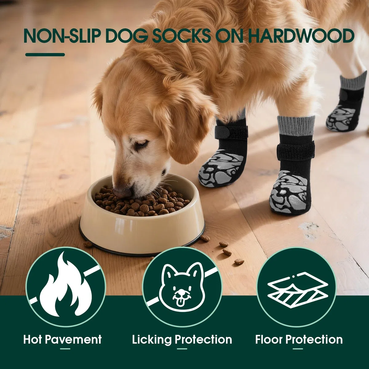 Kuoser 2 pares de calcetines antideslizantes para perros con velcro ajustable, protección de patas para perros de interior, calcetines antideslizantes para perros extra grandes, suela de agarre suave