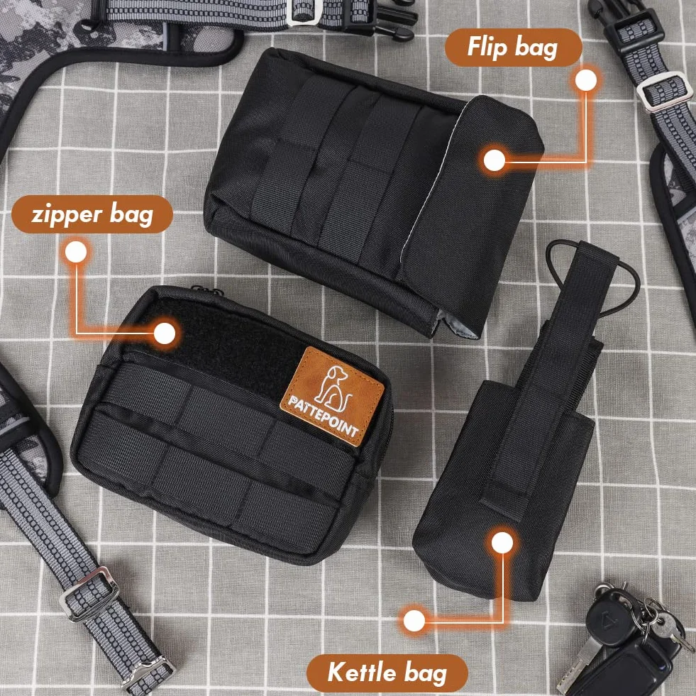 Pattepoint Mochila de Accesorios Adicional Dog Harness Bag para Sistema MOLLE, para Arnés Táctico para Perros, Bolsas Laterales para Arnés Perros Grandes - Negro