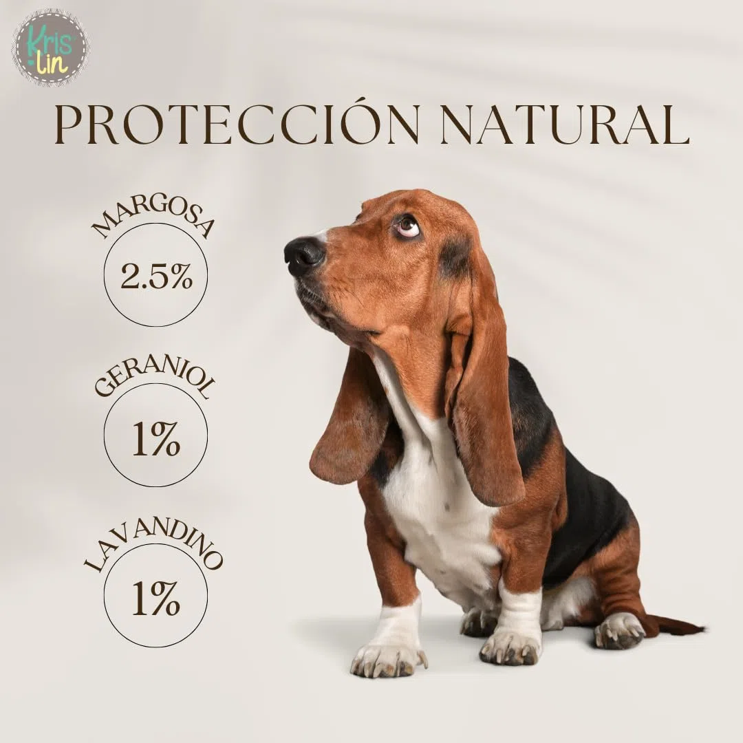 Pack de 8 Collares antiparasitarios para Perros con Margosa, geraniol y lavandino | Protección contra garapatas, Moscas, Mosquitos y flebótomos | Cítrico | Marrón | 57 cm
