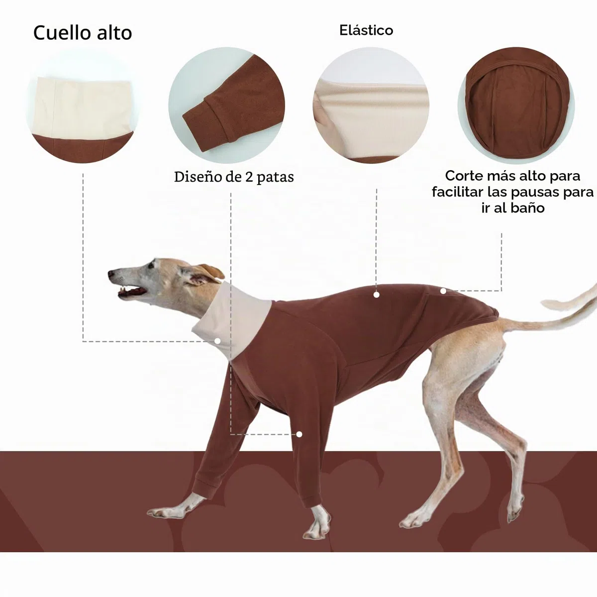 Jersey de forro polar para perros de galgo, suéter mediano para Whippets, pijama de galgo, camisa de lurcher, pijama de forro polar para perros (marrón, M)