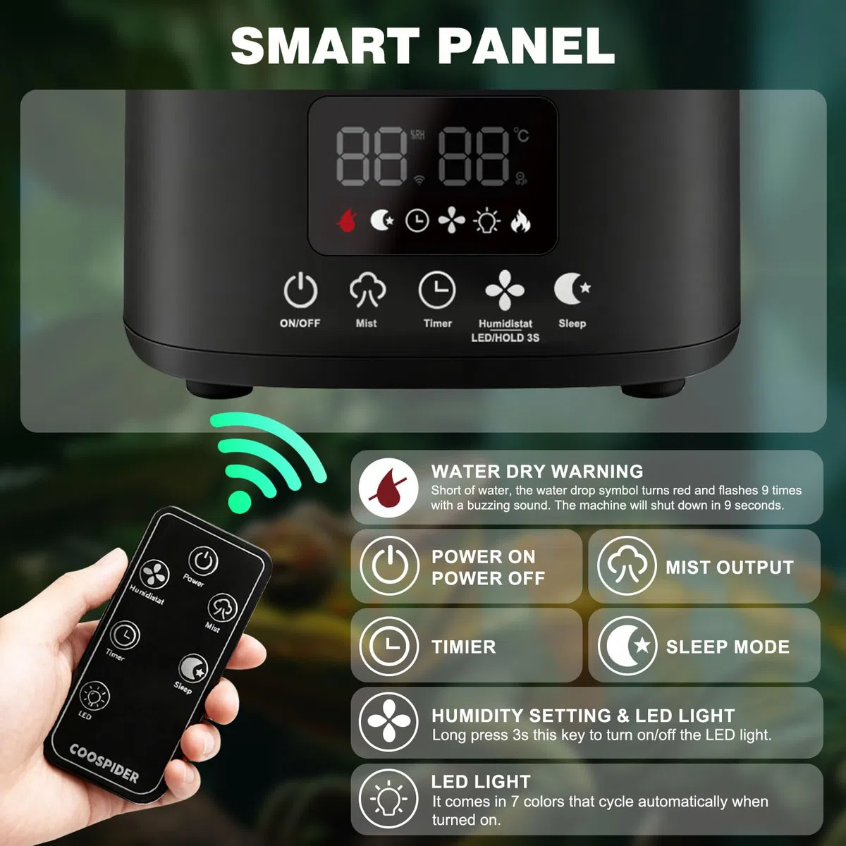 Tararium Nebulizador de terrario de 5 litros con temporizador y sensor de humedad – Humidificador automático de reptiles para serpientes, camaleones, tortugas – niebla ultrasónica silenciosa