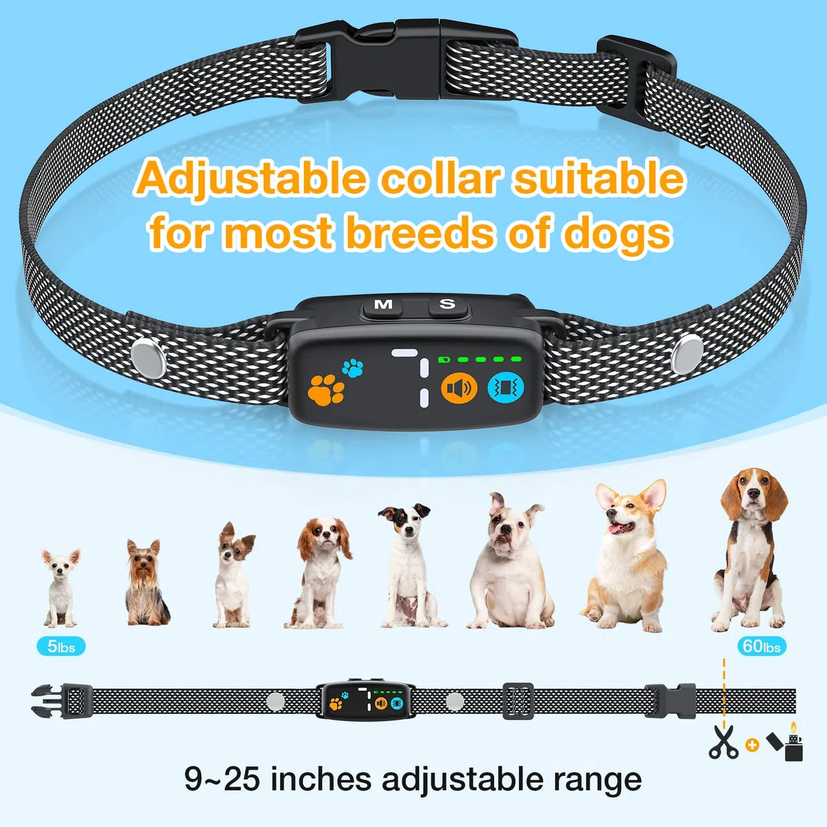 Collar Antiladridos para Perros, Collar Vibración Recargable, Súper Ligero, 3 Modos y 7 Niveles de Sensibilidad, Detección Inteligente de Ladridos, Impermeable IP67 para Perros Pequeños