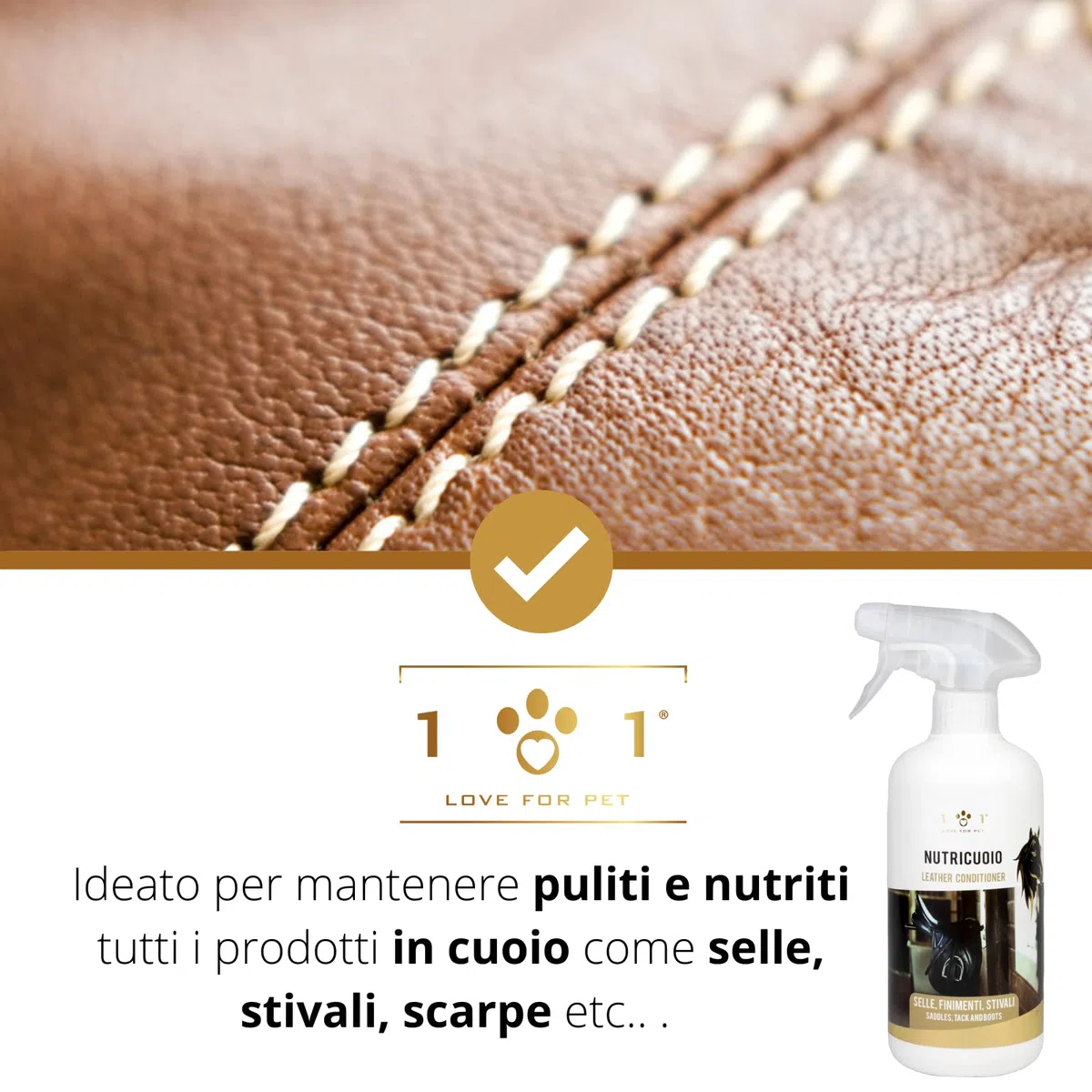 Limpiador de cuero, 500ml - Limpia, nutre y suaviza todos los artículos de cuero como sillas de montar, arneses, botas, zapatos, bolsos, etc. - Contiene solo ingredientes naturales - Linea 101