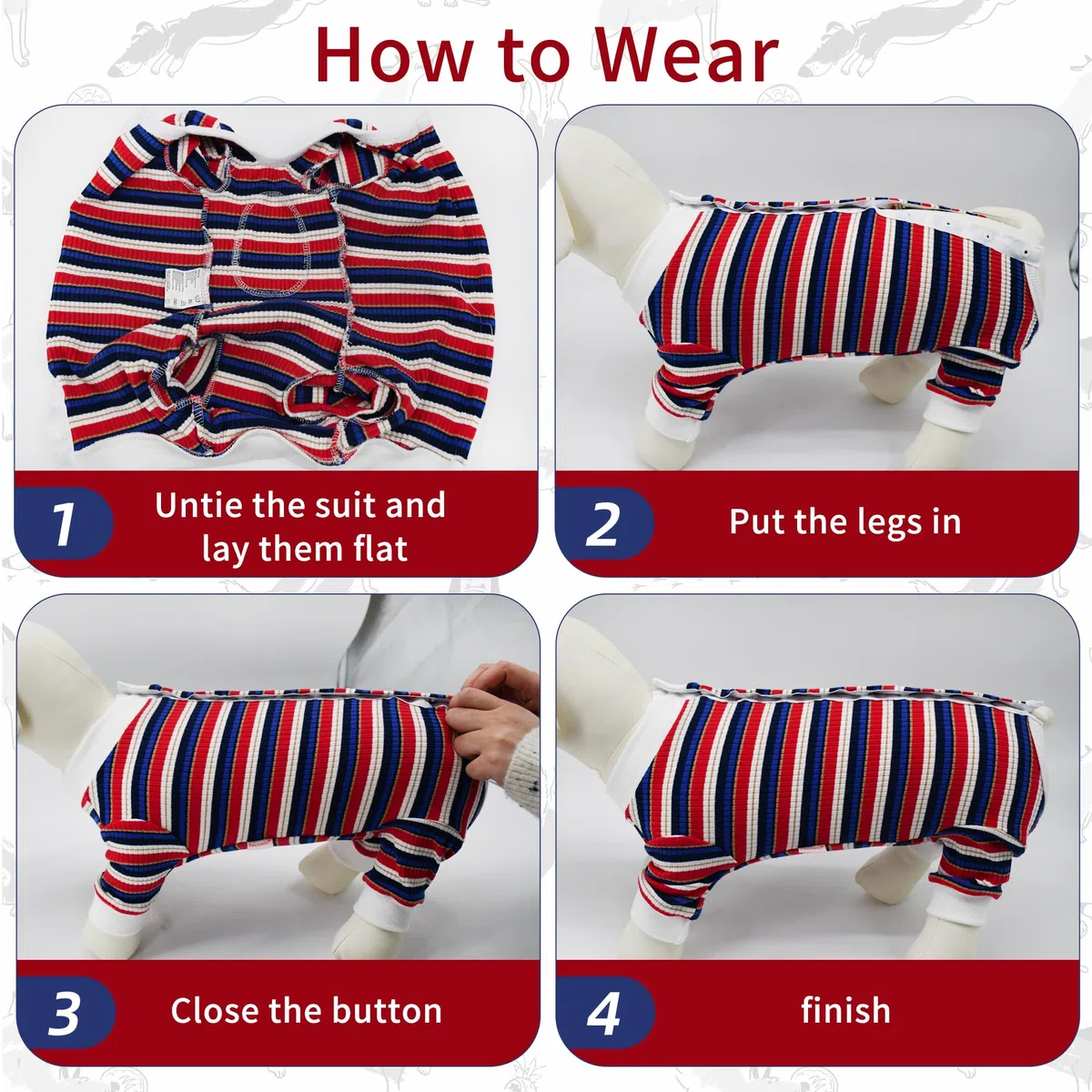 Body Perro Post Cirugía Hembra Macho Traje de Recuperación para Perros Manga Larga a Rayas Body Post Quirurgico Cachorro Pijama Camiseta Médica Gatos Protección de Heridas, Azul-Rojo L