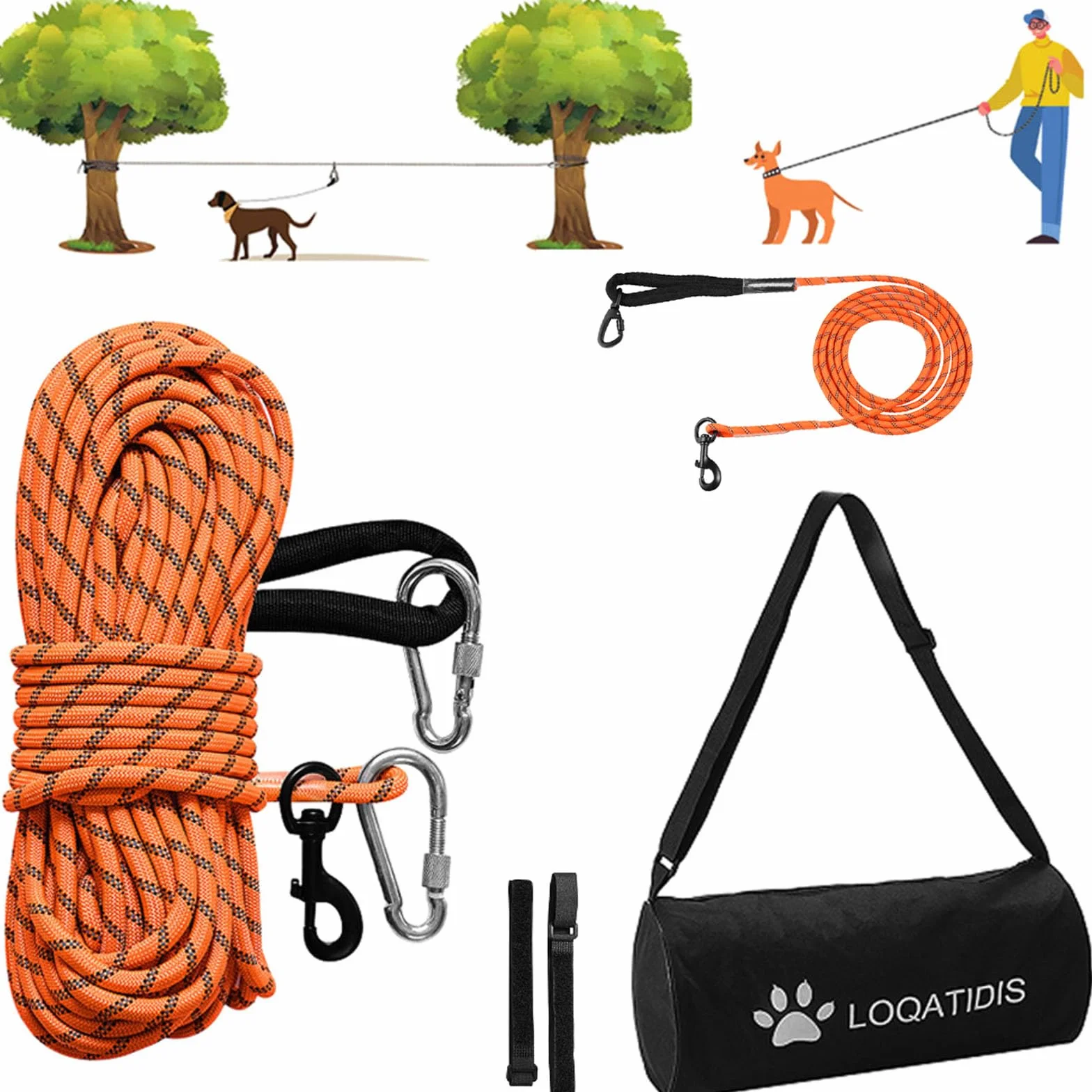 3 en 1 Cable de Amarre para Perros, 15m 30m Sistema portátil de la Carretilla de Arriba, Correa Reflectante para Perros para el Patio Parques Entrenamiento Correr, Bolsa de Hombro