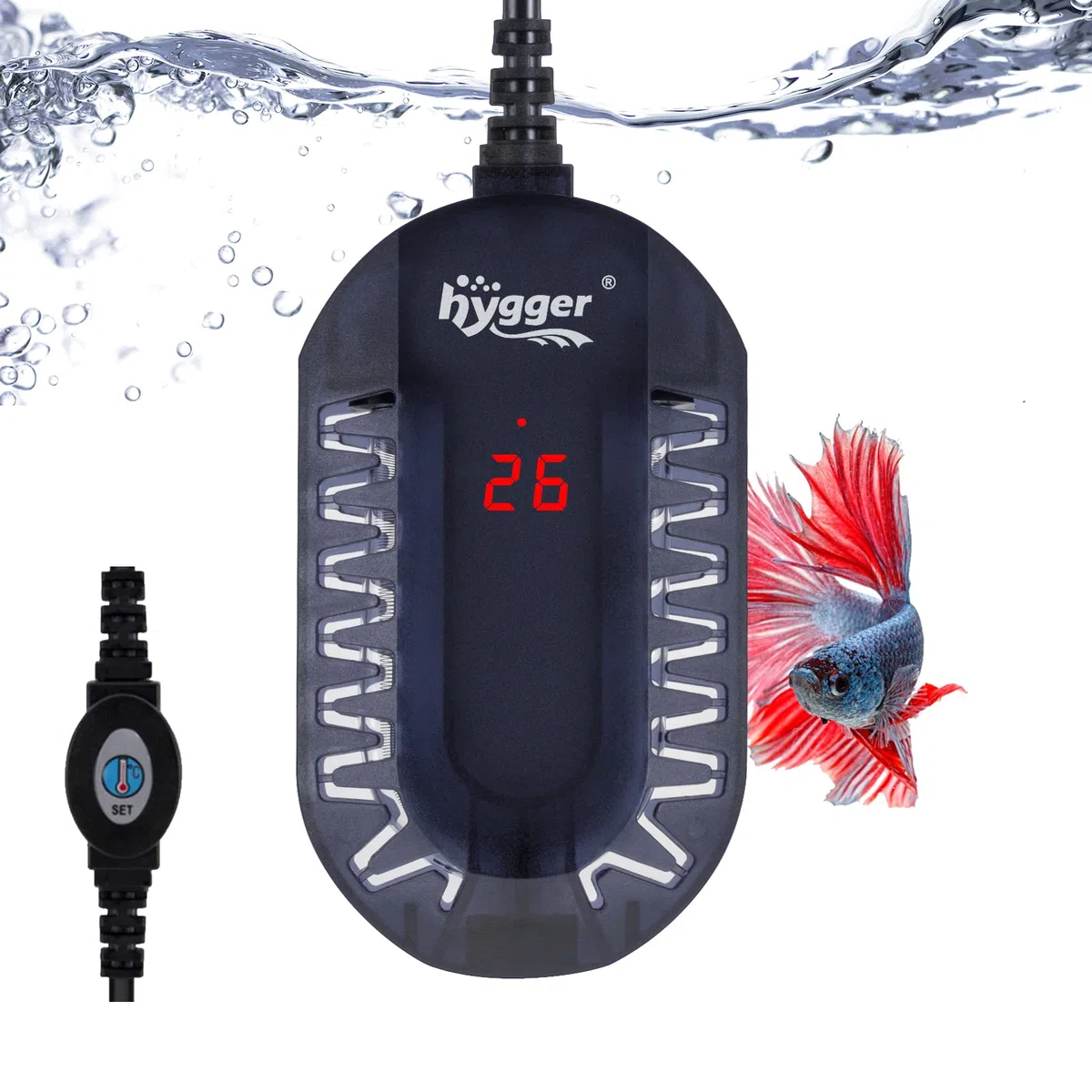 Hygger Calentador de Acuario, Calentador de Agua Acuario 50w Ajustable Calentador Rápido para con Controlador Externo Y Termómetro Integrado para 1–24L Acuario