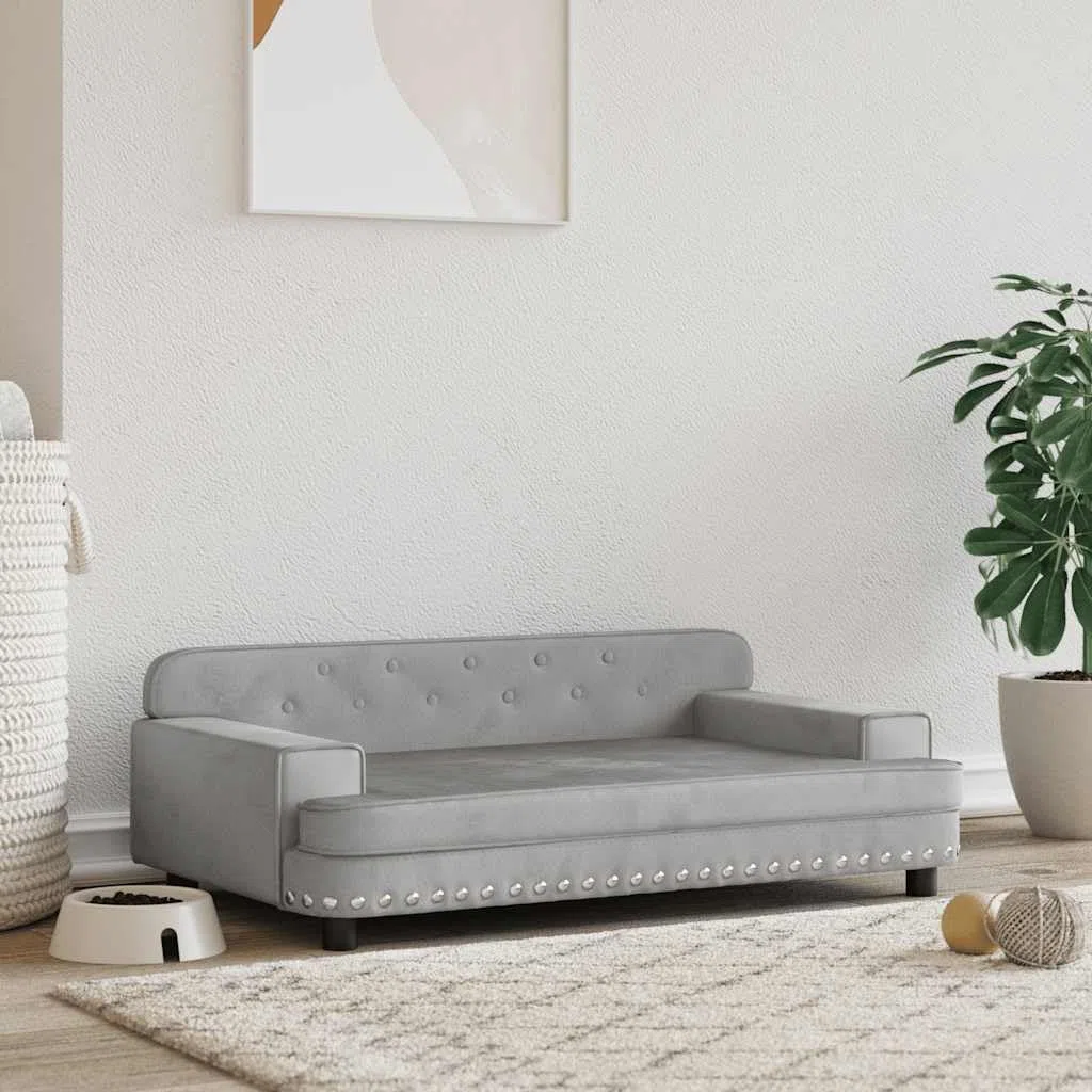 vidaXL Cama para Perro, Sofá para Mascotas con Marco de Madera, Cesta para Cachorros Casa Interior, Gris Claro 90x53x30 cm Terciopelo