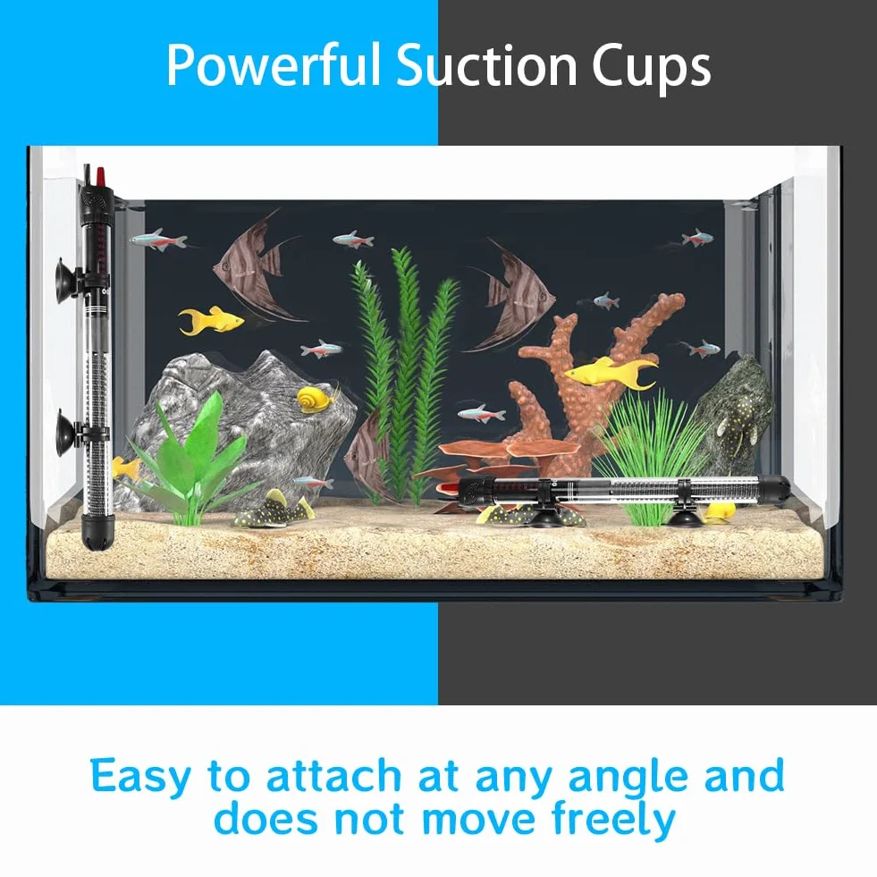 Calefacción para acuario, 200 W, 200 L, temperatura ajustable, con ventosas, calentador de acuario con 3 pegatinas termómetros