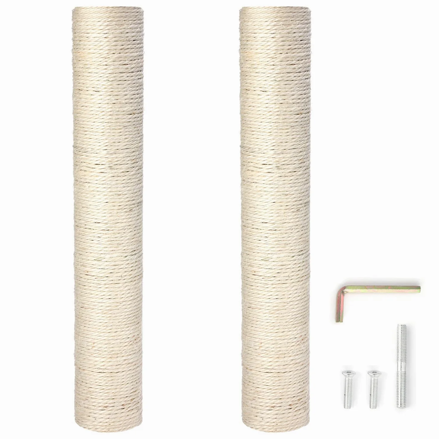 Poste rascador de sisal natural de repuesto para gatos, 40 cm, 2 piezas M8 Recambio de poste rascador para gatos, piezas del palo para reacondicionamiento, color blanco, incluye tornillos