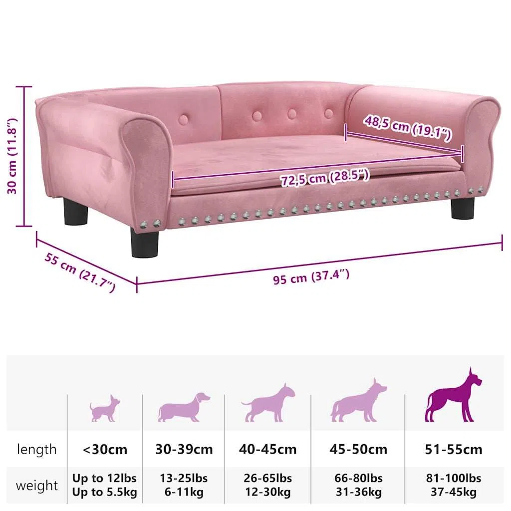 vidaXL Cama para Perros de Terciopelo Rosa 95x55x30 cm, sofá para Perros, Cama para Cachorros, Asiento para Perros, sofá para Mascota