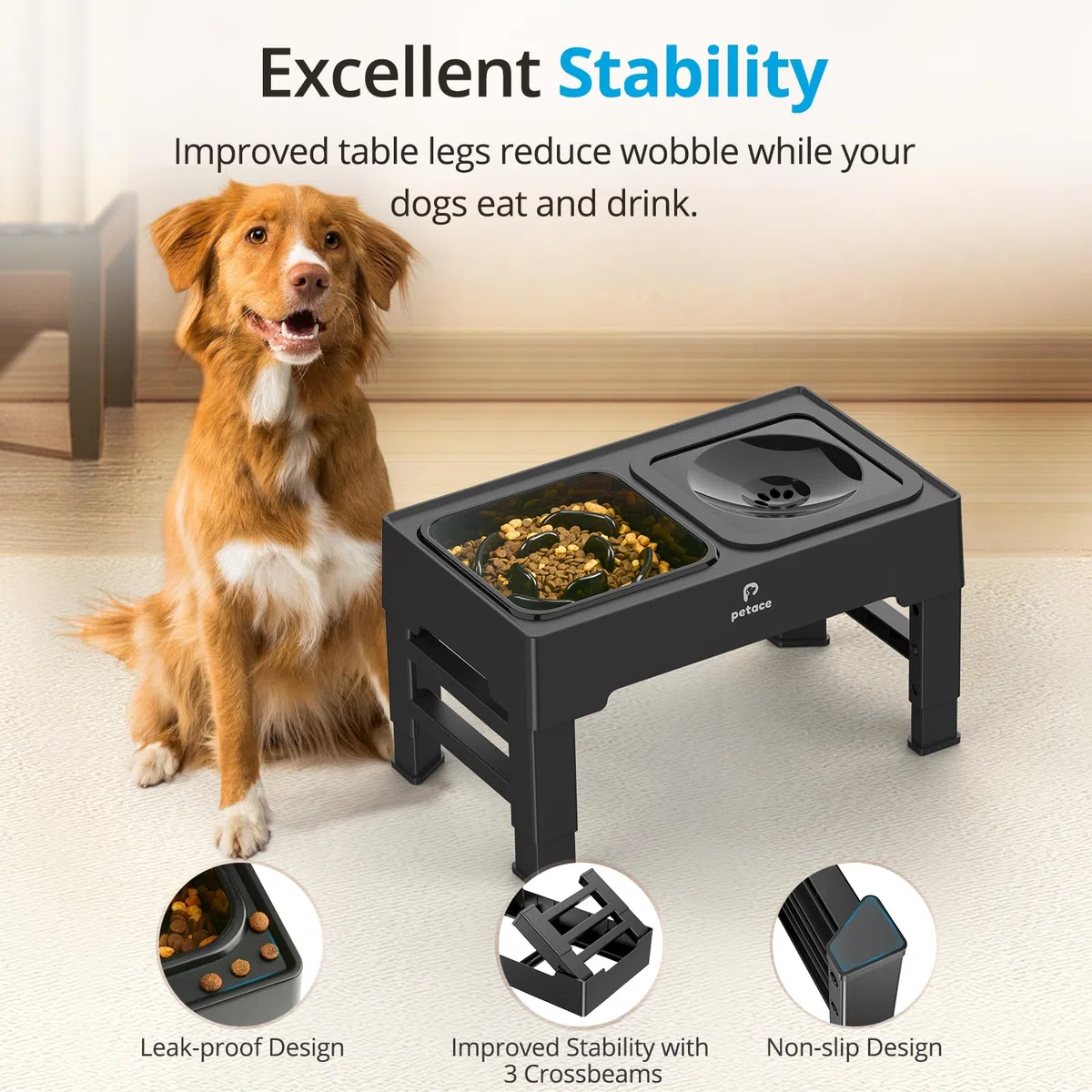 Comedero Elevado de 4 Alturas Ajustables, Bebedero Antigoteo, Antivoracidad, 2 X 1600ml para Perro Pequeño, Mediano y Grande
