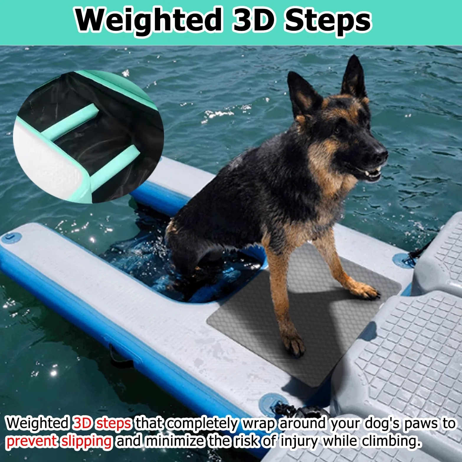 rampa de agua para perros Rampa De Agua Ligera Para Perros, Escalera Inflable Flotante De 99 Cm De Ancho Para Piscinas, Plataforma Reutilizable Con Bomba, Cuerda Y Kit De Reparación, Antideslizante.(B