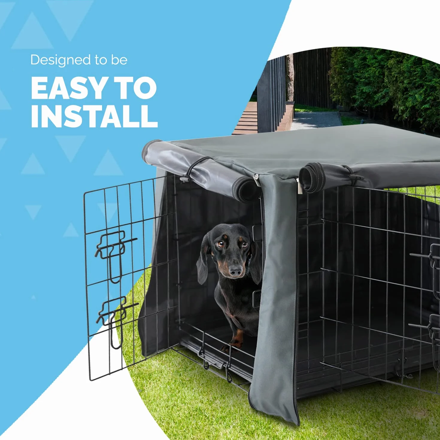 FurDreams Funda para jaula de perro de 48 pulgadas, cubierta de jaula resistente al viento para mascotas con 2 puertas (delantera y lateral) con malla de aire transpirable, caja resistente perfecta