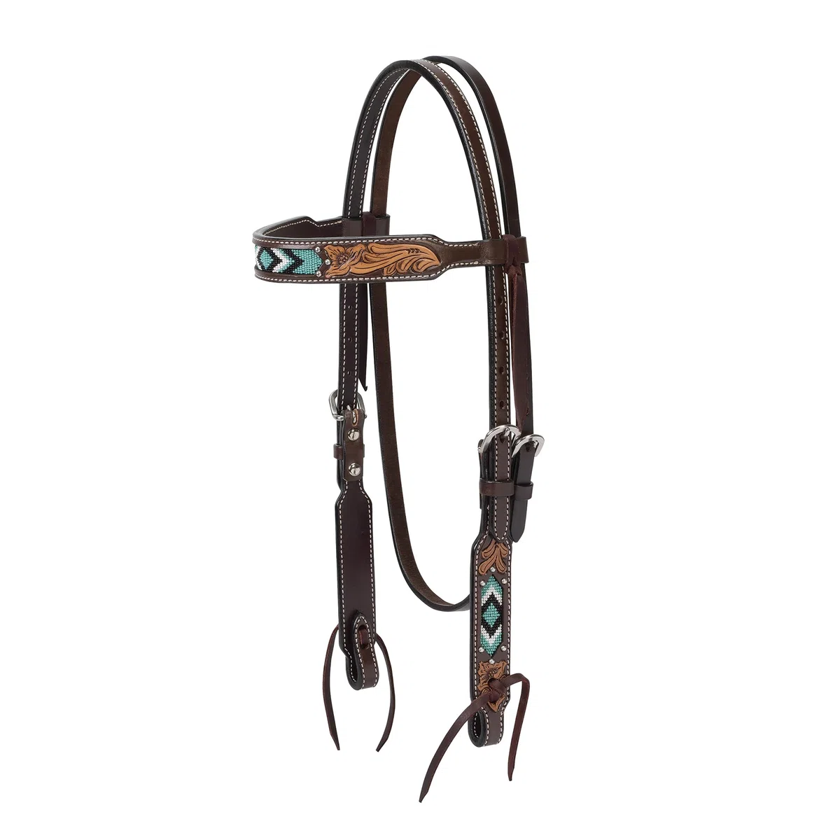 Weaver Leather 45-0144 Turquoise Cross-Diadema de Piel con Cuentas Turquesa de 5/8 Pulgadas, Unisex Adulto, Aceite Oscuro, 6,5