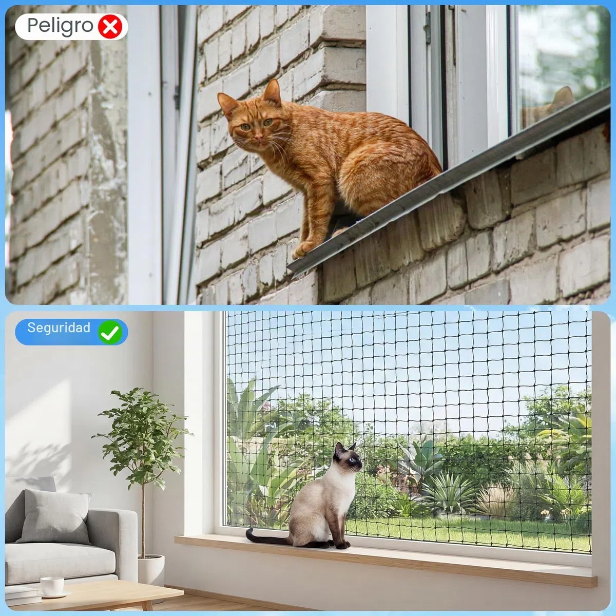 Red para Gatos de Balcón 3x2 m, Red de Seguridad para Gatos Reforzada con Alambre sin Taladrar, Red Protectora Negra para Balcón y Ventana, Resistente a Mordidas y Desgarros
