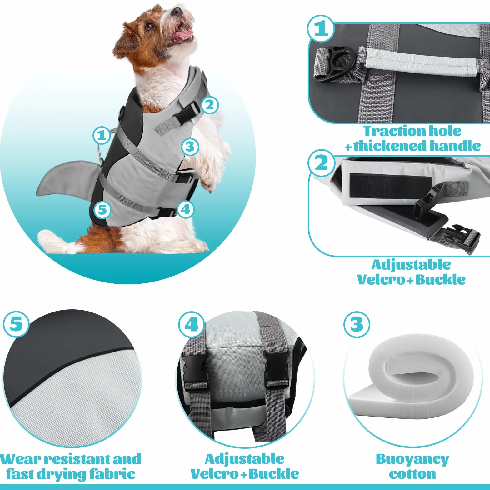 Chaleco Natación Perro, Chaleco Salvavidas Tiburones Alta Flotabilidad, Chaleco Perro Salvavidas con Asa, Chalecos Flotantes Ajustable Perros, Perros Seguridad Natación Ropa (Large)