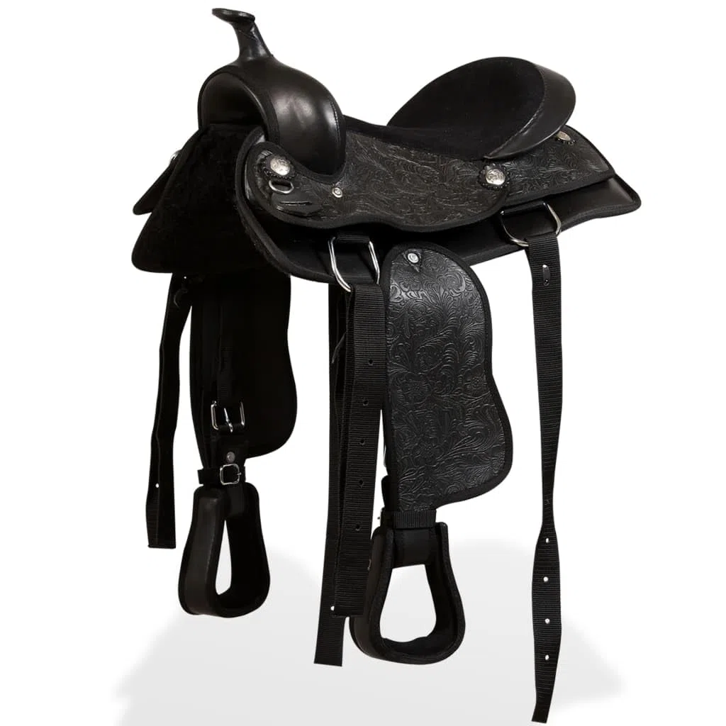 Genérico Montura Occidental, cabezada y Pechera Cuero Real 12" Negra Deportes, Actividades al Aire Libre, Equitación, Arreos para Caballos, Monturas Negro 6,32 kg
