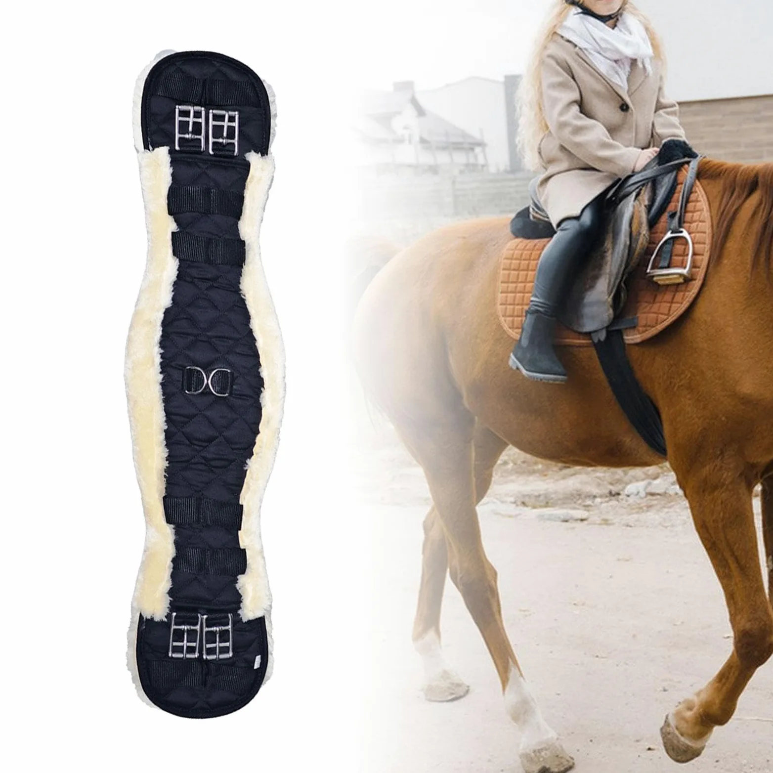harayaa Cincha de de Imitación de Lana de Cordero, Correa de Silla de Montar, Cincha Resistente para Caballos, Accesorios para Sillas de Montar Inglesas