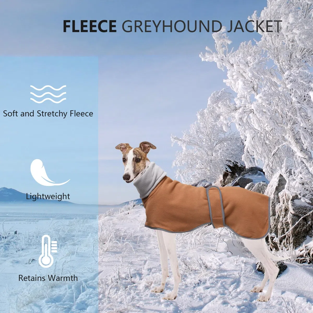 Geyecete - Abrigo con Forro Polar para Perro, con Bandas Ajustables, para Invierno Clima frío,Jersey con Agujero del arnés, para medianos y Grandes Perros Galgo-Marrón-XS
