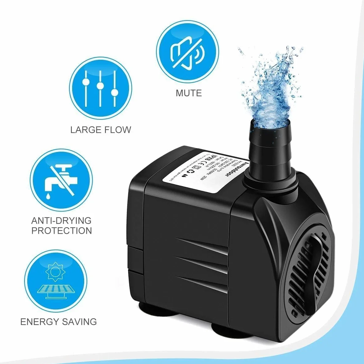 Bomba De Agua Sumergible, 2000L/H Bomba De Acuario Para Estanque Fuente Acuario Jardín, Bomba Sumergible 3 Boquillas 13mm-16mm-19mm, Cable 1.9m(25W)