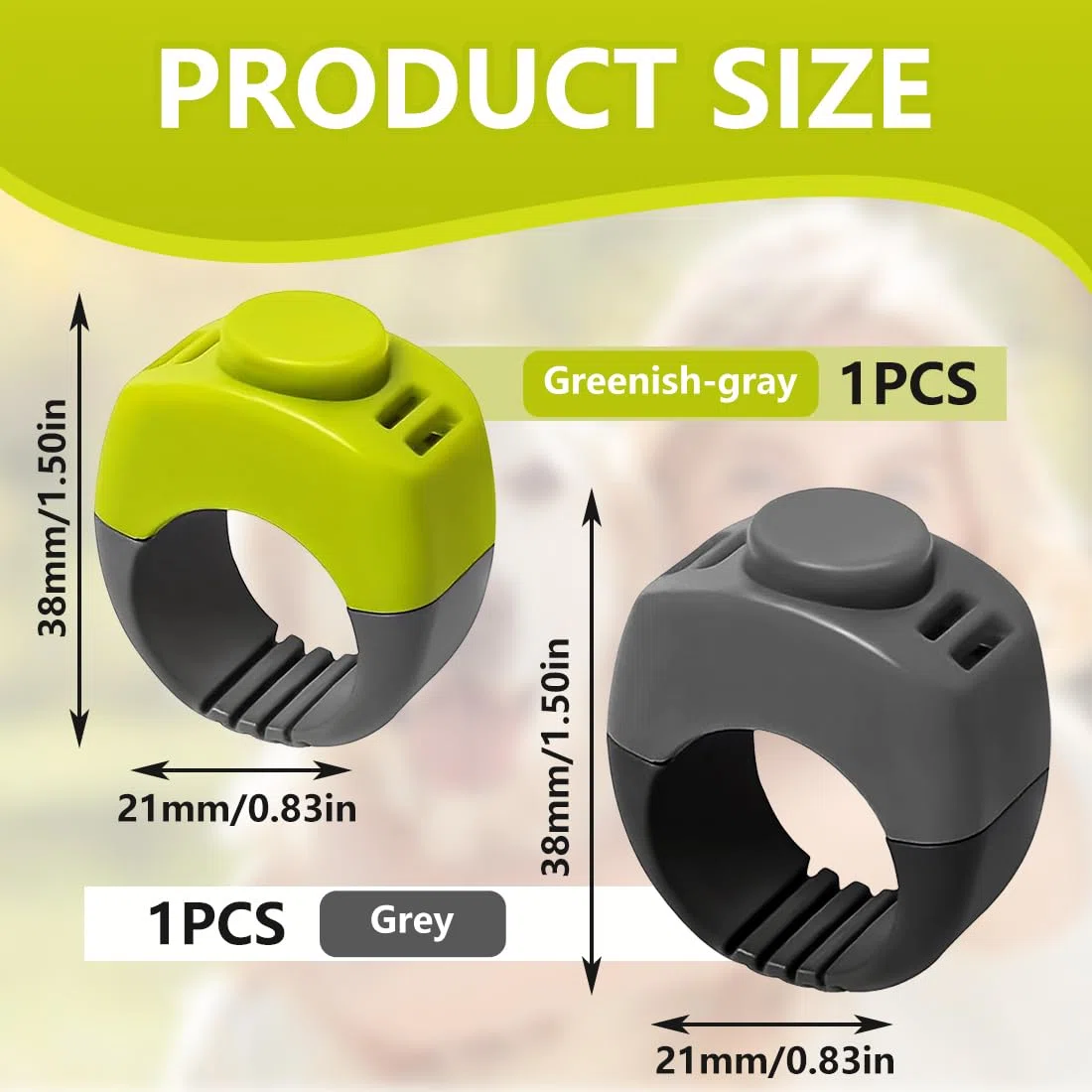 2 Piezas Clicker para Perros de 21 mm,Con Anillo para los dedos, Accesorio Práctico para el Adiestramiento de Mascotas,Clicker con Anillo (Verde Hierba + Gris)