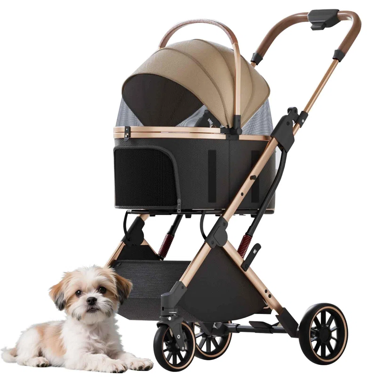 Carrito para Perros Plegable, 3 En 1 Cochecito para Perros, Carro Perro con Cesta De Almacenamiento, Correas De Seguridad, para Perros Pequeños