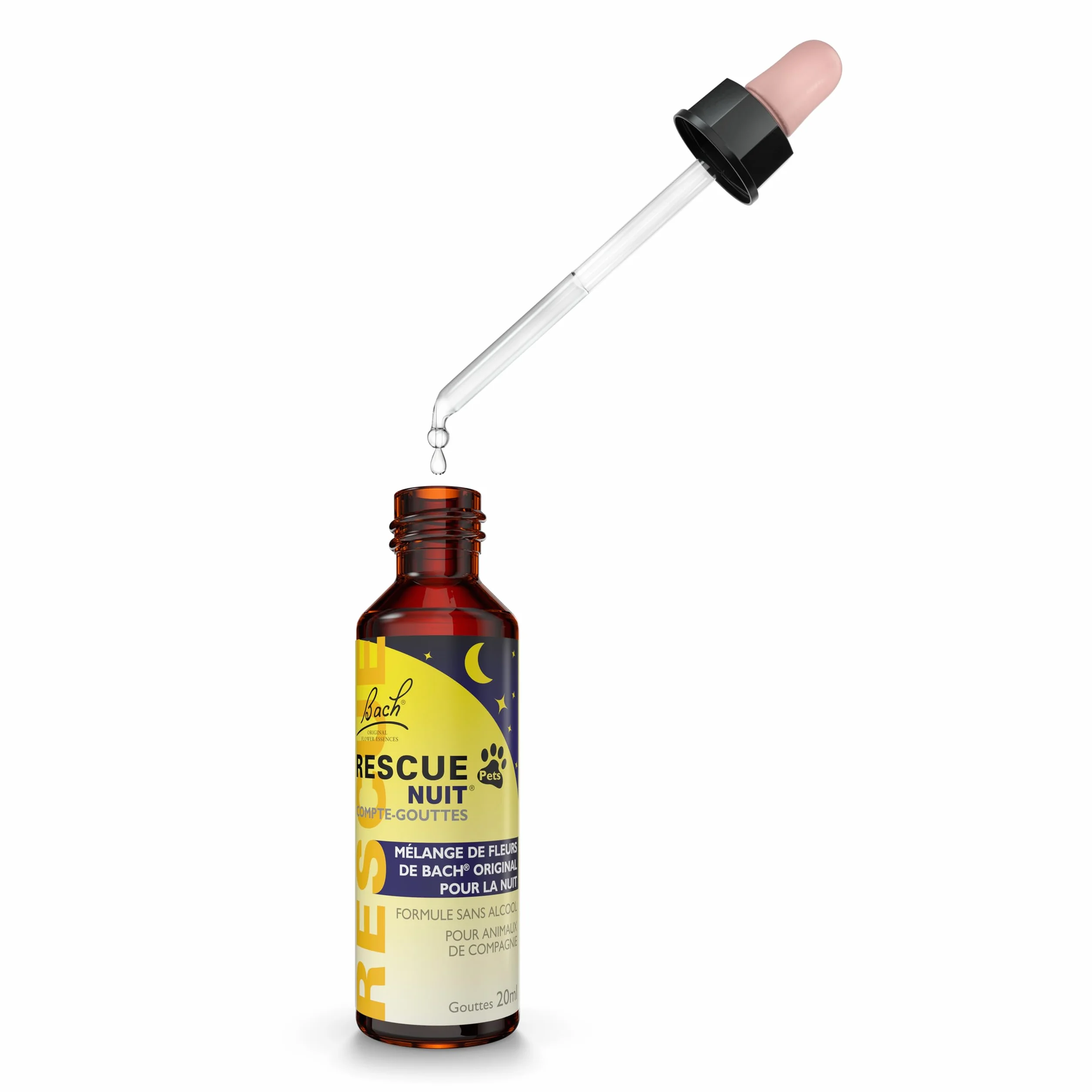 RESCUE NOIT PETS – Cuentagotas – Serenidad para animales – Ideal para viajar, aseo, ruido, vegano y sin alcohol – 20 ml