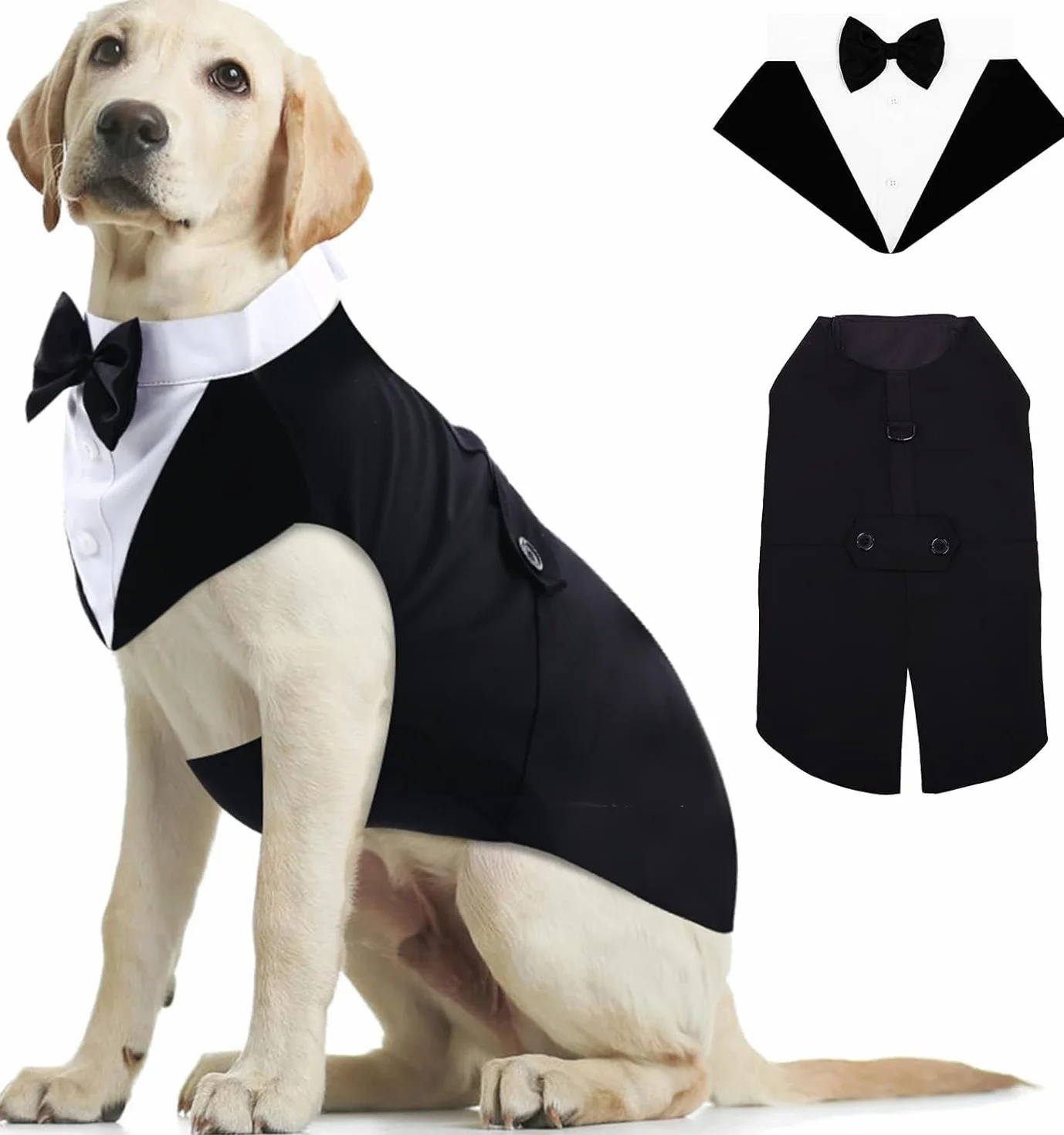 Kuoser Traje de Esmoquin y Bandana para Perro Abrigo Ropa Formal para Mascotas con Pajarita Desmontable Disfraz de Cachorro Camisa para Boda Fiesta de Cumpleaños de Halloween(XS-XXL)