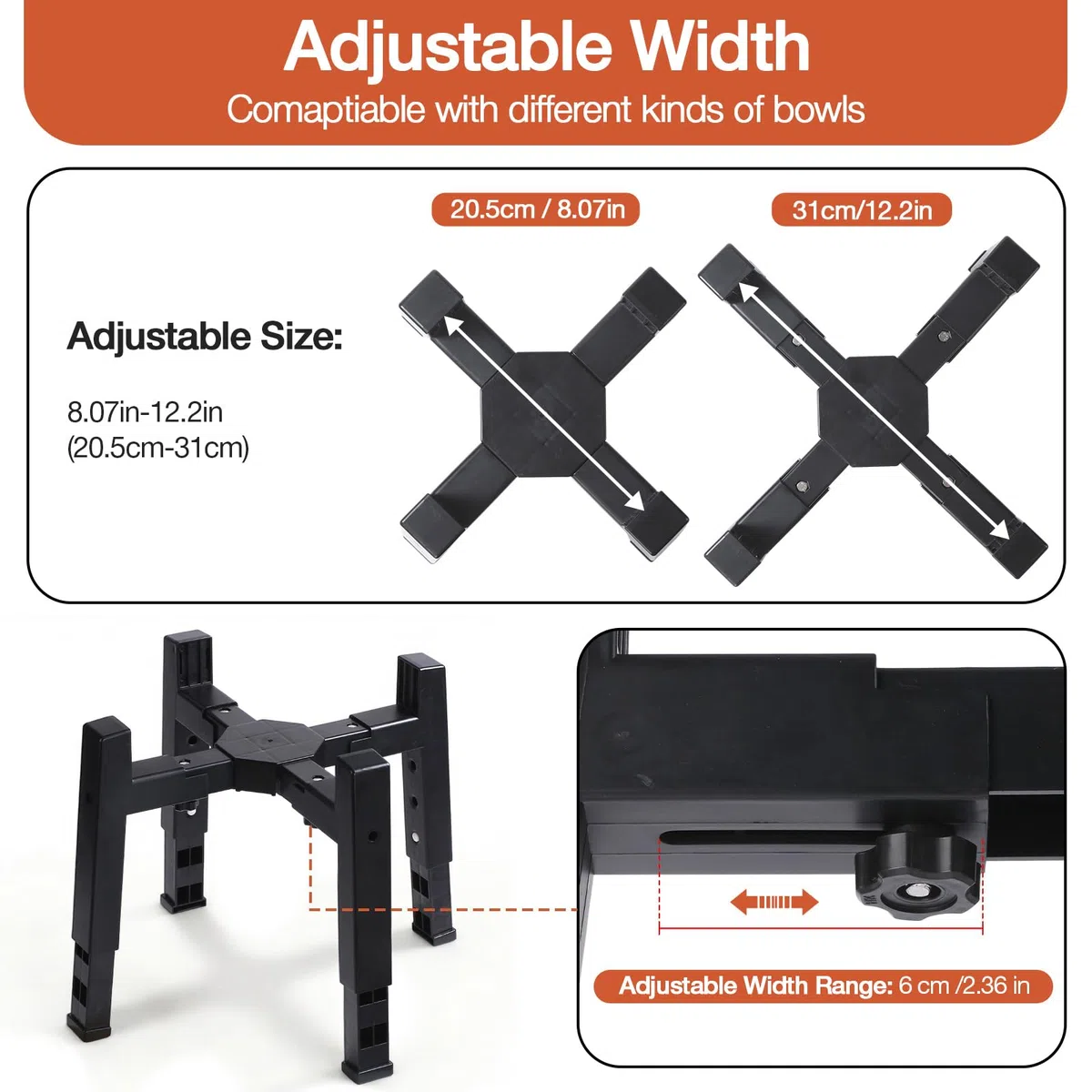 Marchul Soporte para cuenco para perros de altura y ancho ajustables [solo soporte], cuencos elevados para perros medianos y grandes, base antideslizante, comedero elevado estable