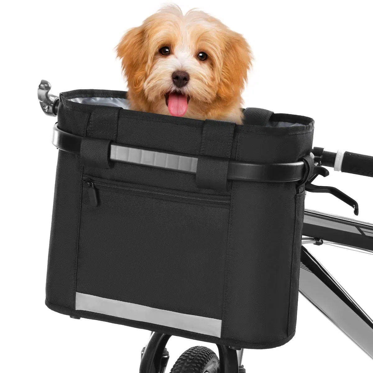 Cesta de lona Decooler. Cesta extraíble con marco de aleación de aluminio para manillar de bicicleta, ideal para transporte de mascotas, negro